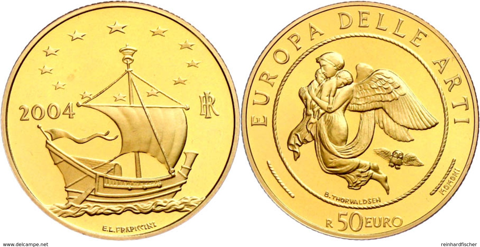 50 Euro, Gold, 2004, Europäische Kunst-2. Ausgabe, 14,51 G Fein, Fb. 1544, In Kapsel, In Ausgabeschatulle Des Ministero  - Other & Unclassified