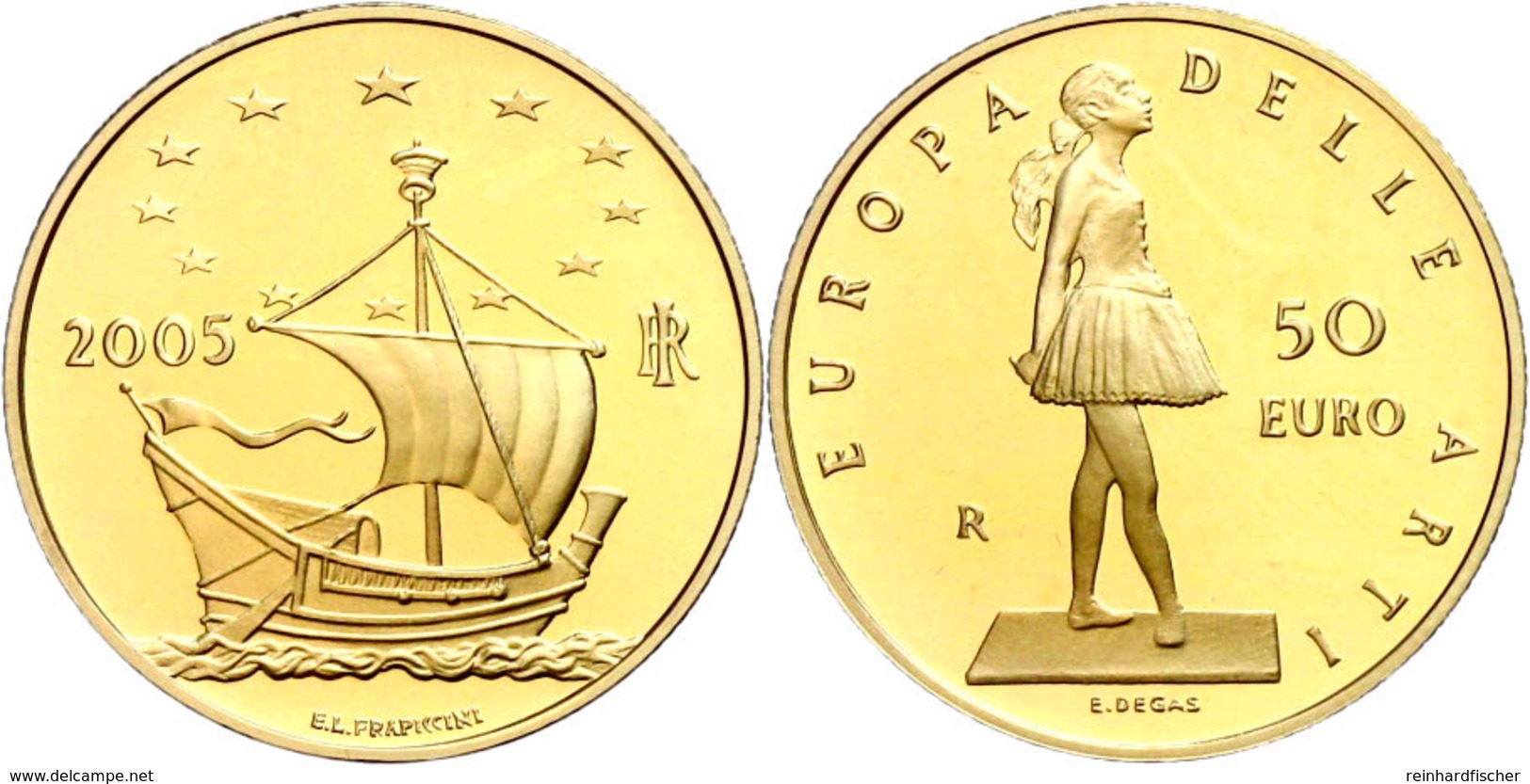 50 Euro, Gold, 2005, Europäische Kunst-3. Ausgabe, 14,51 G Fein, Fb. 1547, In Kapsel, In Ausgabeschatulle Des Ministero  - Other & Unclassified