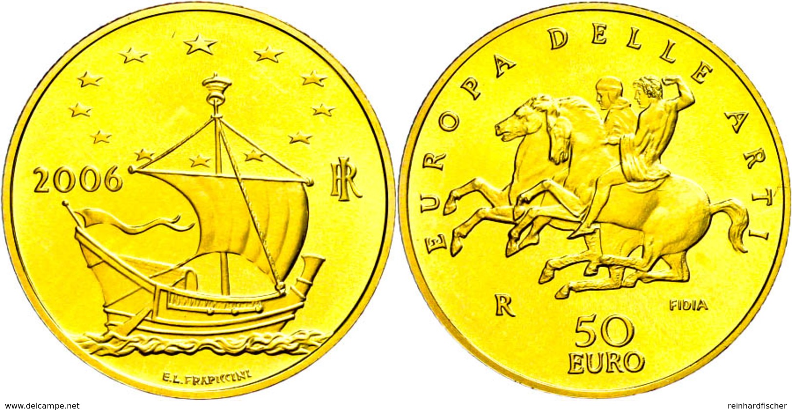 50 Euro, Gold, 2006, Europäische Kunst-4. Ausgabe, 14,51 G Fein, Fb. 1554, In Kapsel, In Ausgabeschatulle Des Ministero  - Other & Unclassified