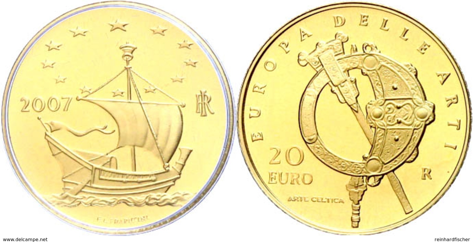 20 Euro, Gold, 2007, Europäische Kunst-5. Ausgabe, 5,8 G Fein, Fb. 1559, In Kapsel, In Ausgabeschatulle Des Ministero De - Altri & Non Classificati