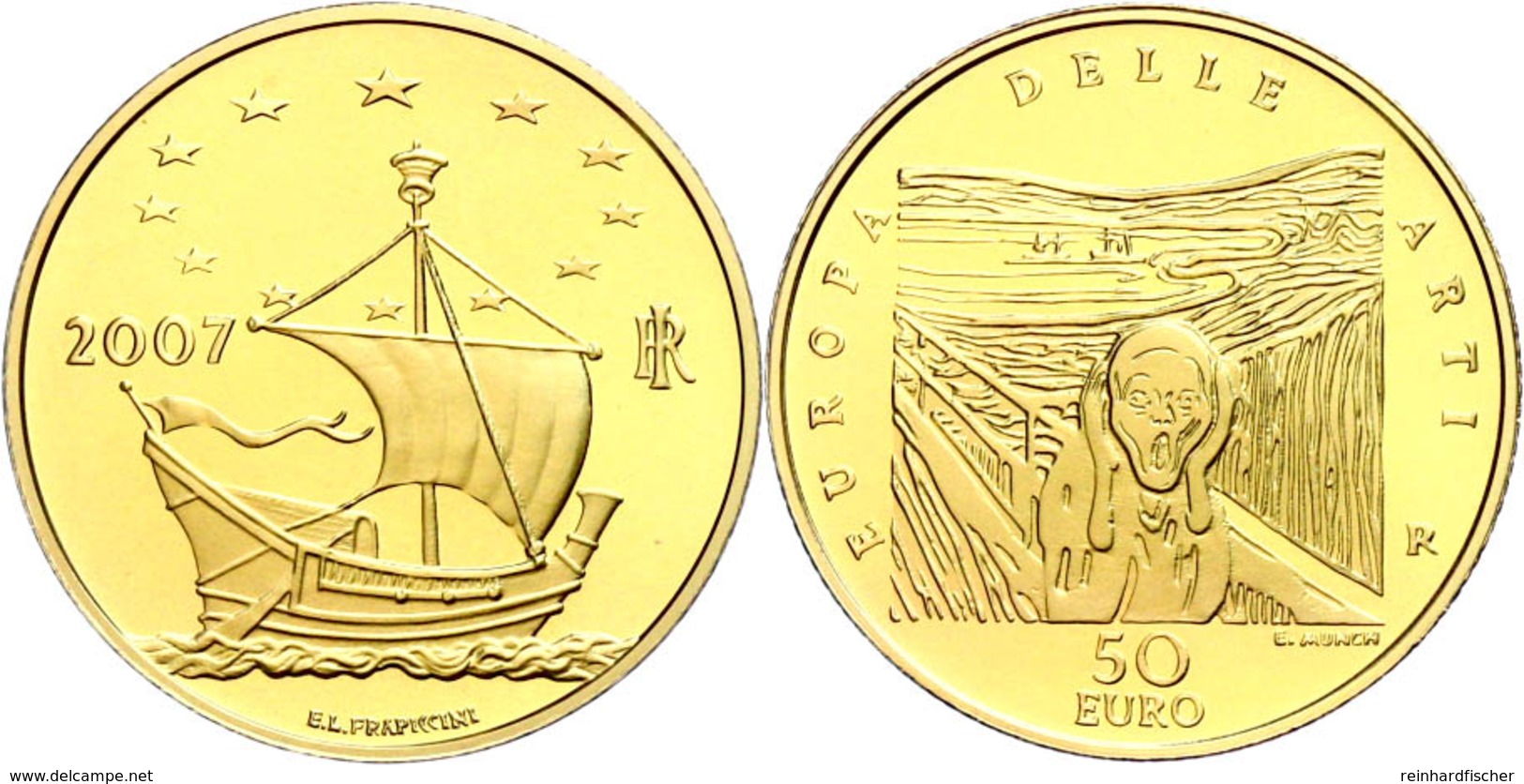 50 Euro, Gold, 2007, Europäische Kunst-5. Ausgabe, 14,51 G Fein, Fb. 1558, In Kapsel, In Ausgabeschatulle Des Ministero  - Altri & Non Classificati
