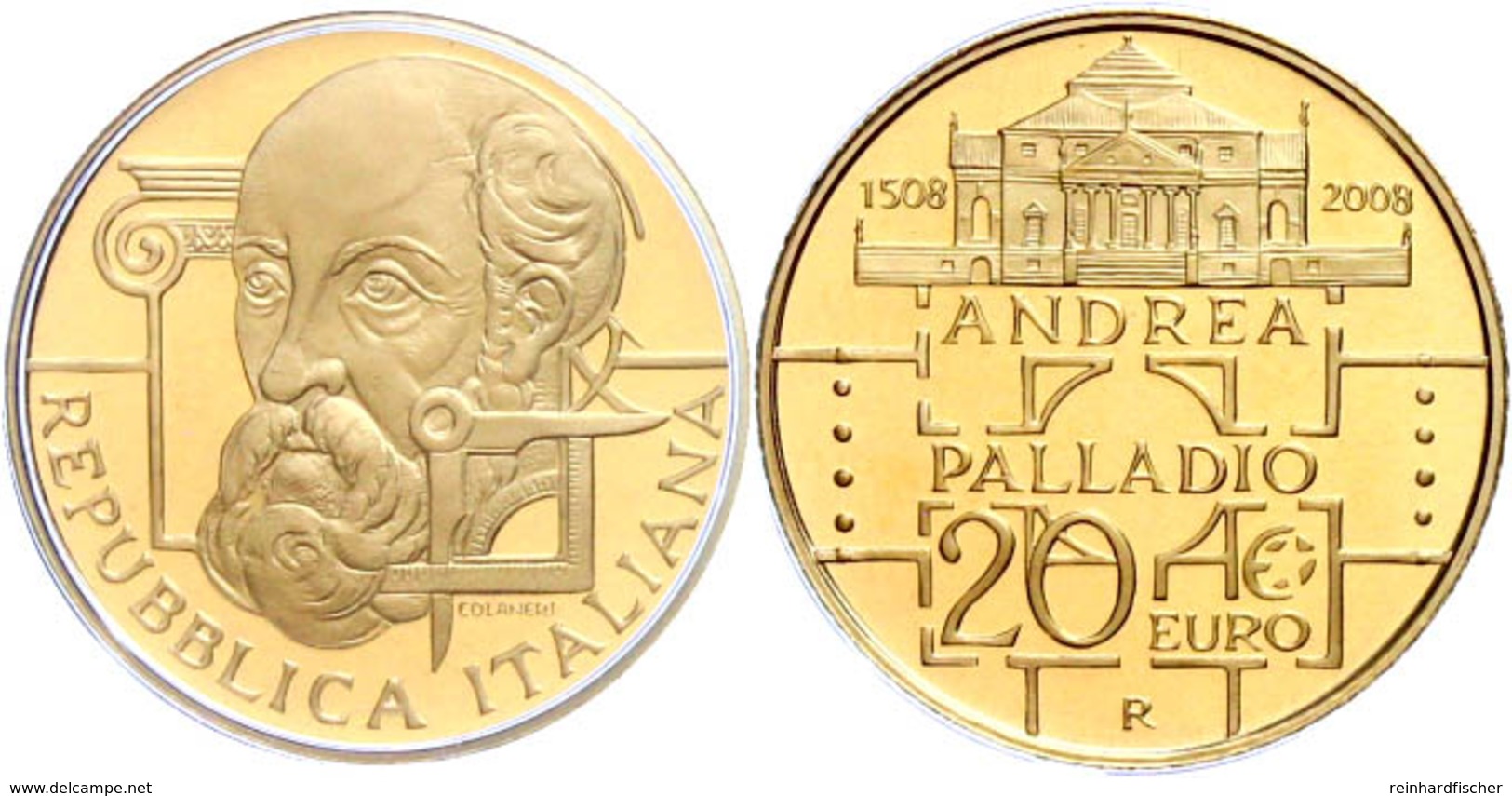 20 Euro, Gold, 2008, 500. Geburtstag Von Andrea Palladio, 5,8 G Fein, Fb. 1560, In Kapsel, In Ausgabeschatulle Des Minis - Altri & Non Classificati