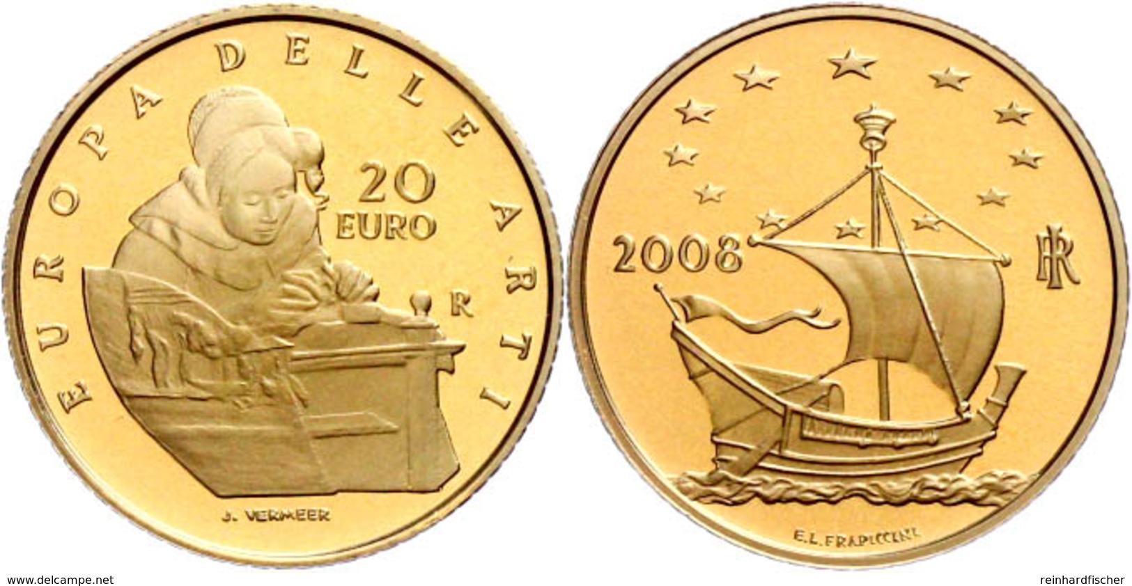 20 Euro, Gold, 2008, Europäische Kunst-6. Ausgabe, 5,8 G Fein, Fb. 1562, In Kapsel, In Ausgabeschatulle Des Ministero De - Altri & Non Classificati