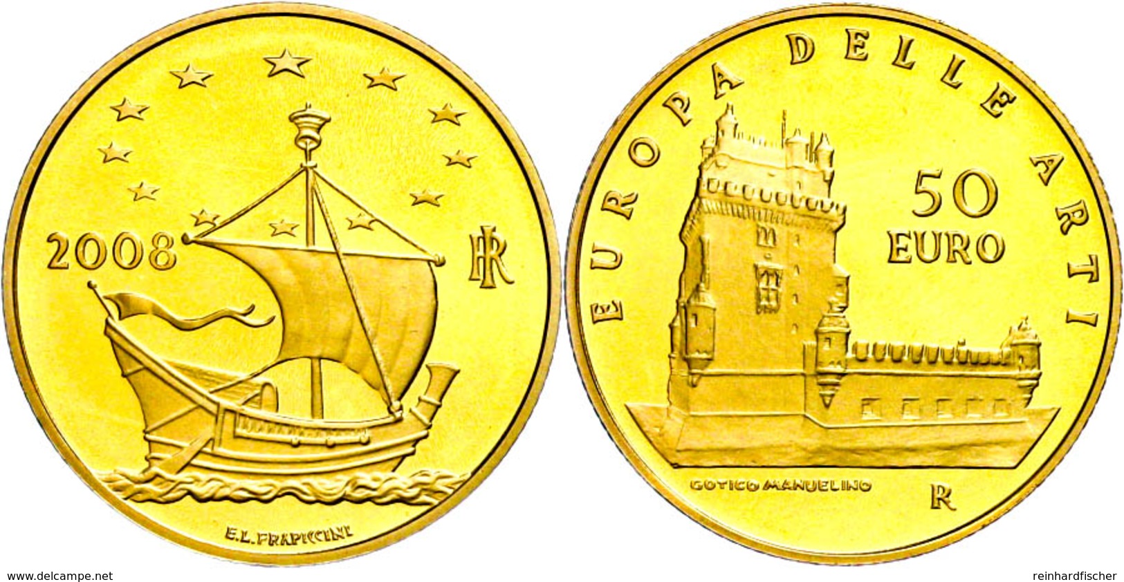 50 Euro, Gold, 2008, Europäische Kunst-6. Ausgabe, 14,51 G Fein, Fb. 1561, In Kapsel, In Ausgabeschatulle Des Ministero  - Altri & Non Classificati