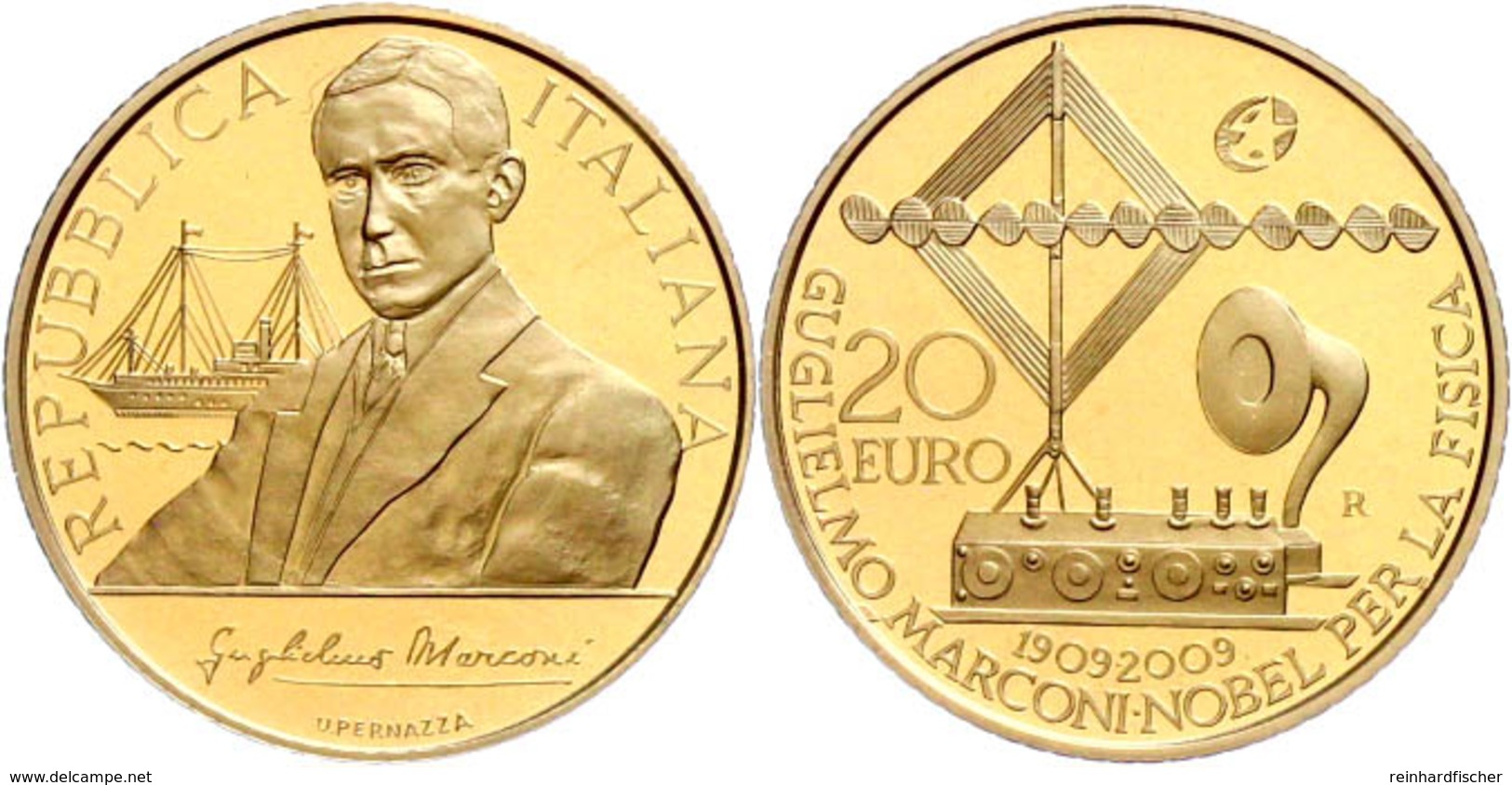 20 Euro, Gold, 2009, 100. Jahrestag Der Verleihung Des Nobelpreises Für Physik An Guglielmo Marconi, 5,8 G Fein, KM 320, - Altri & Non Classificati