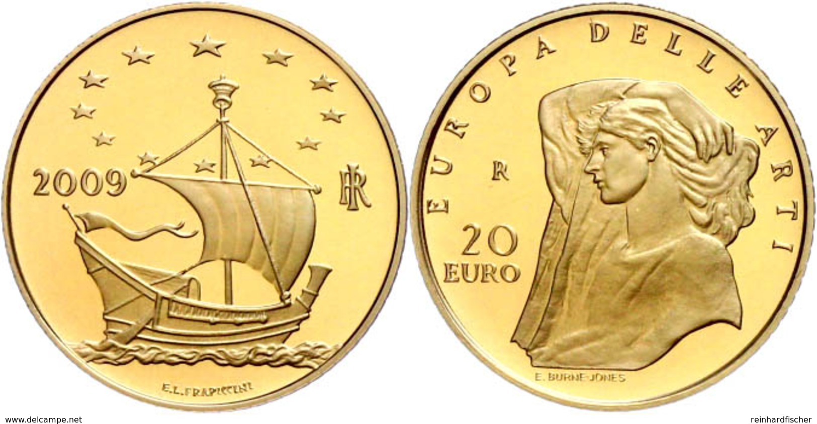 20 Euro, Gold, 2009, Europäische Kunst-7. Ausgabe, 5,8 G Fein, KM 321, In Kapsel, In Ausgabeschatulle Des Ministero Dell - Altri & Non Classificati