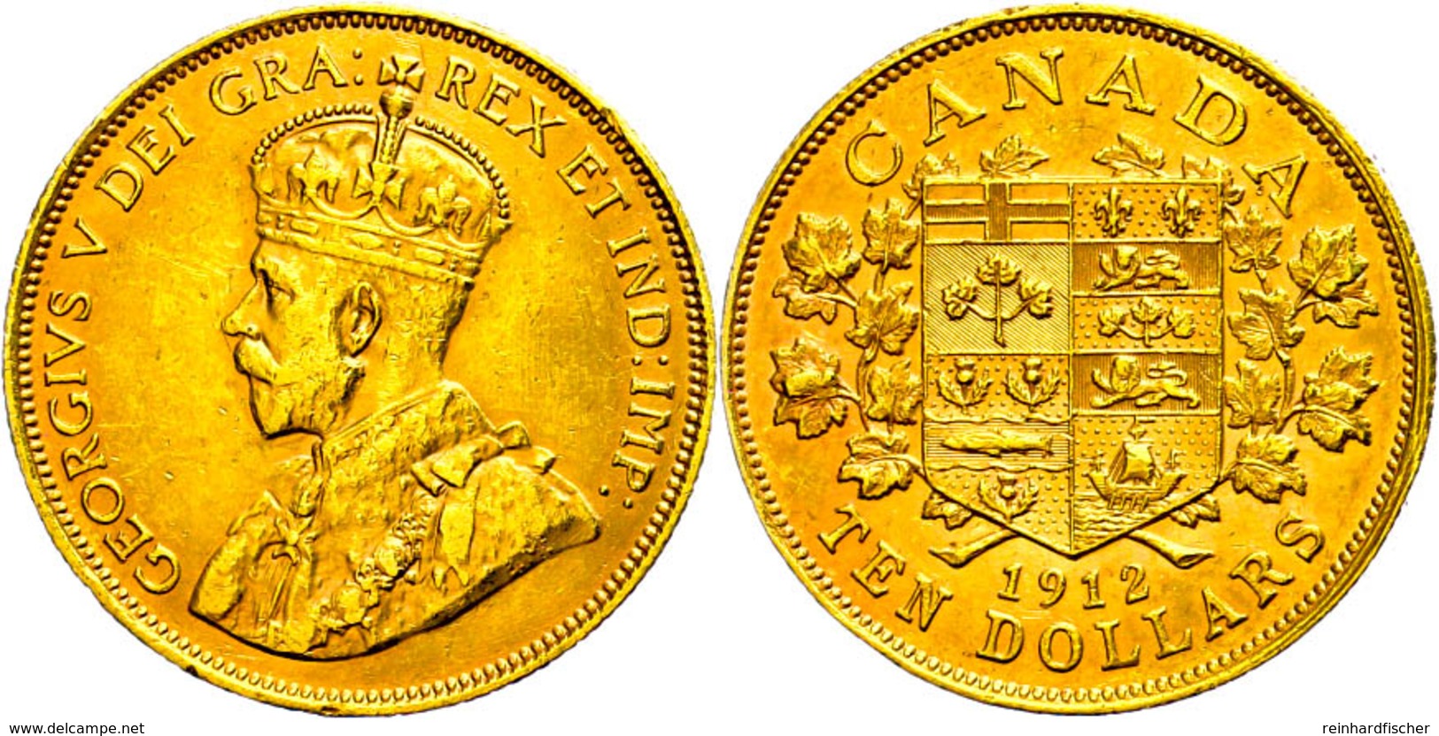 10 Dollars, Gold, 1912, George V., Fb. 3, Kl. Rf., Ss-vz.  Ss-vz - Canada