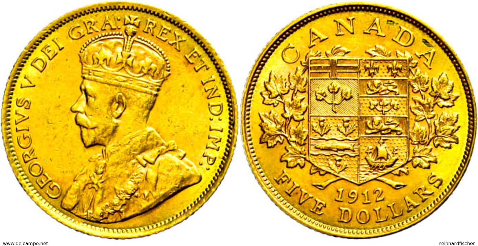 5 Dollars, Gold, 1912, George V., Fb. 4, Ss-vz.  Ss-vz - Canada