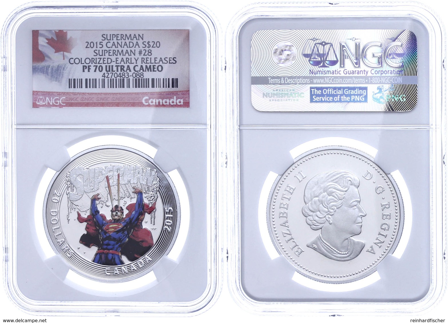 20 Dollars, 2015, Superman #28, In Slab Der NGC Mit Der Bewertung PF 70 Ultra Cameo, Colorized Early Releases, Flag Labe - Canada
