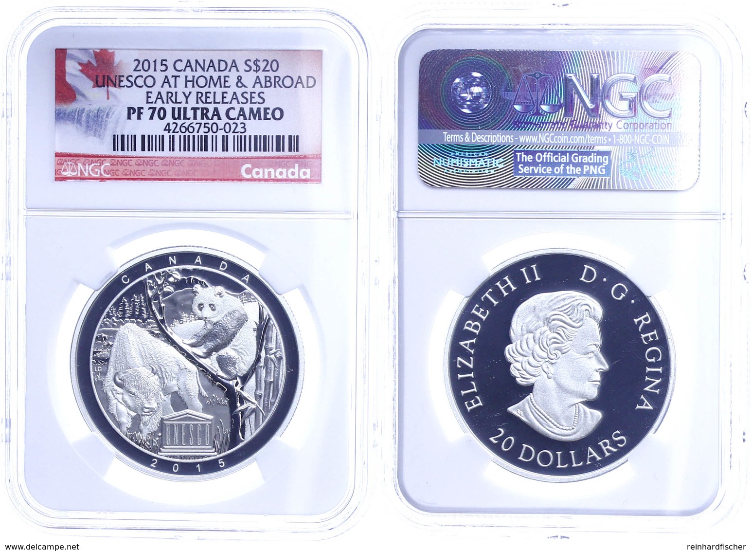 20 Dollars, 2015, Unesco, In Slab Der NGC Mit Der Bewertung PF70 Ultra Cameo, Early Releases, Flag Label. - Canada