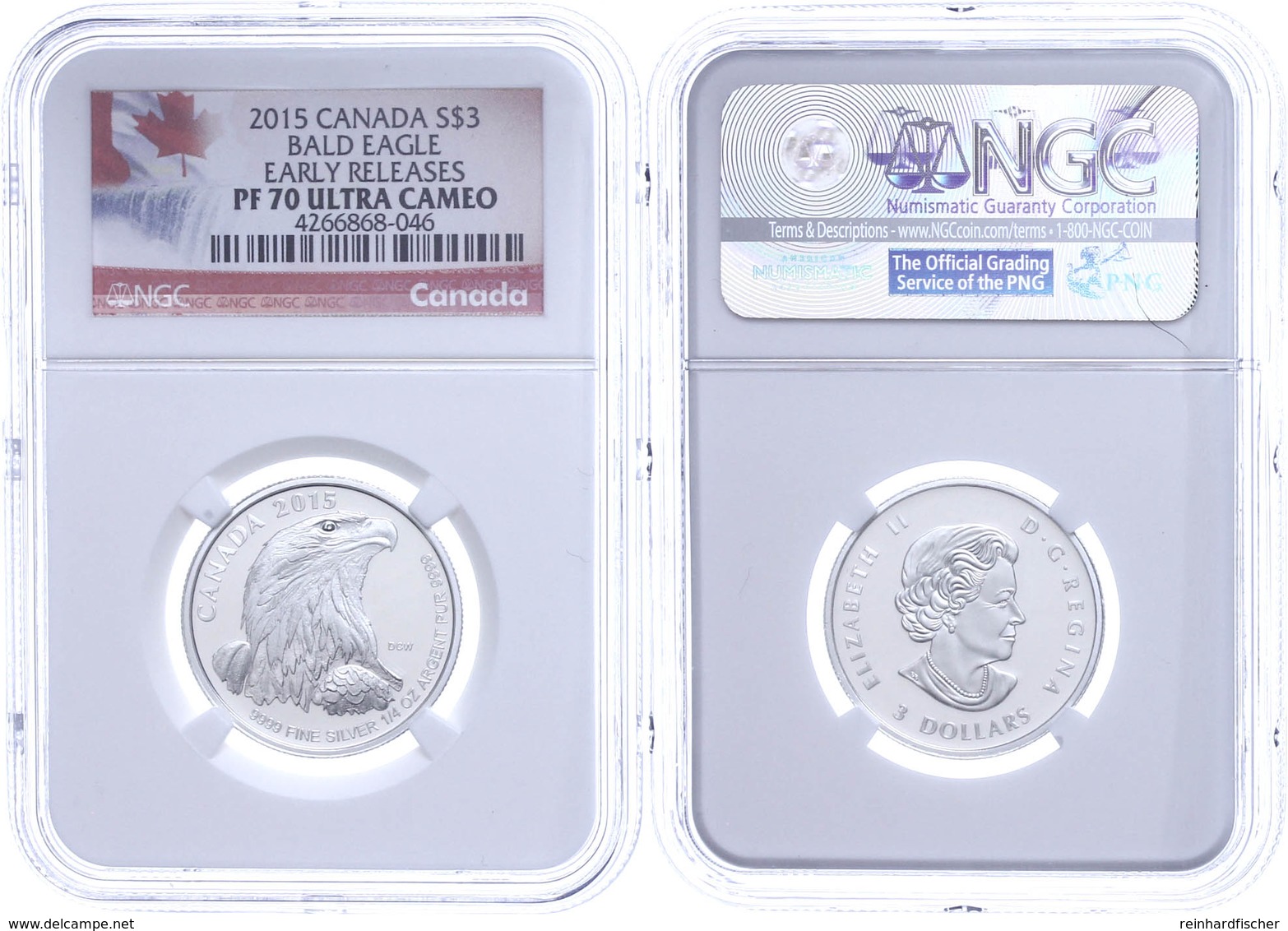 3 Dollars, 2015, Bald Eagle, In Slab Der NGC Mit Der Bewertung PF70 Ultra Cameo, Early Releases, Flag Label. - Canada