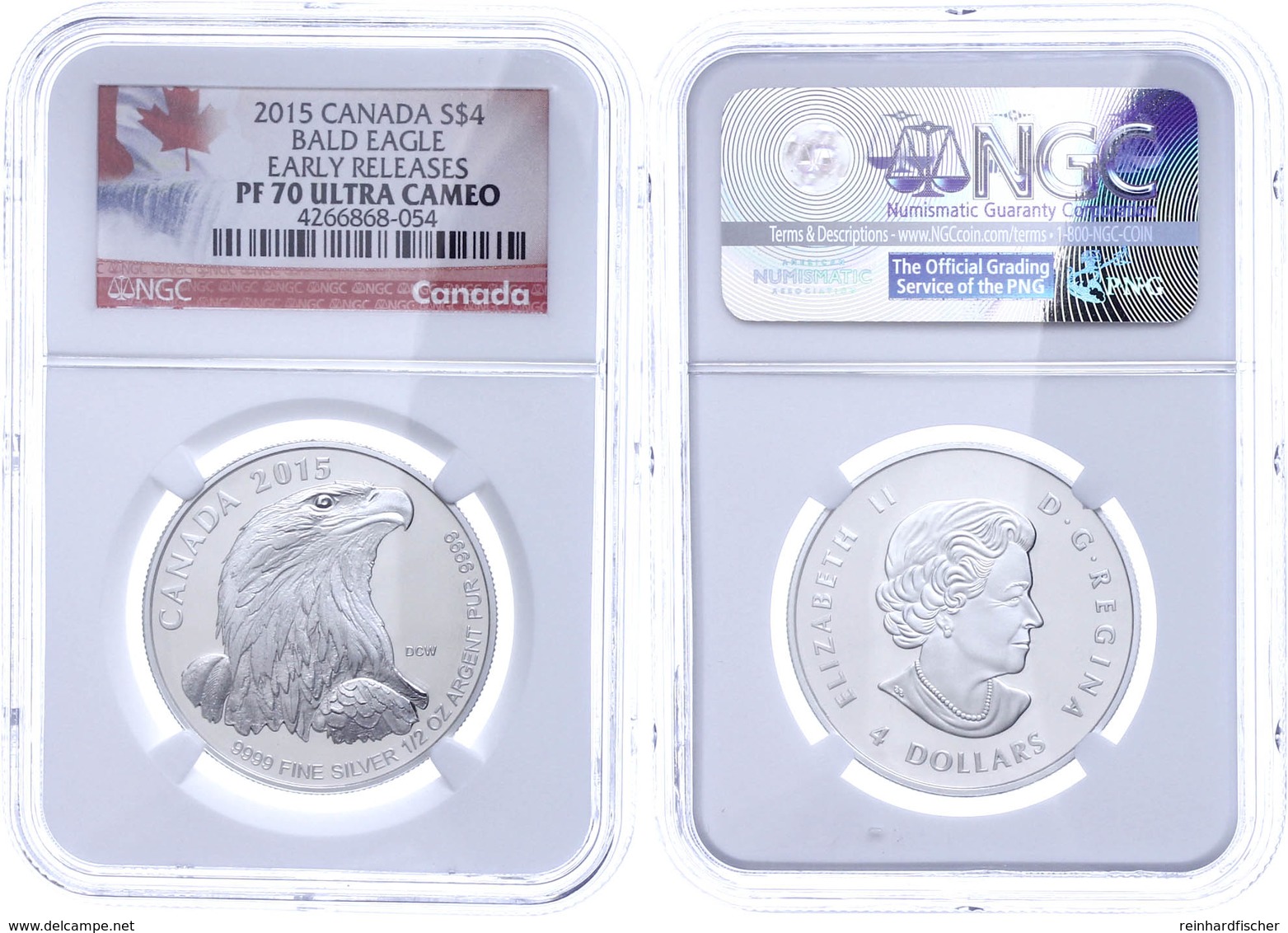 4 Dollars, 2015, Bald Eagle, In Slab Der NGC Mit Der Bewertung PF70 Ultra Cameo, Early Releases, Flag Label. - Canada