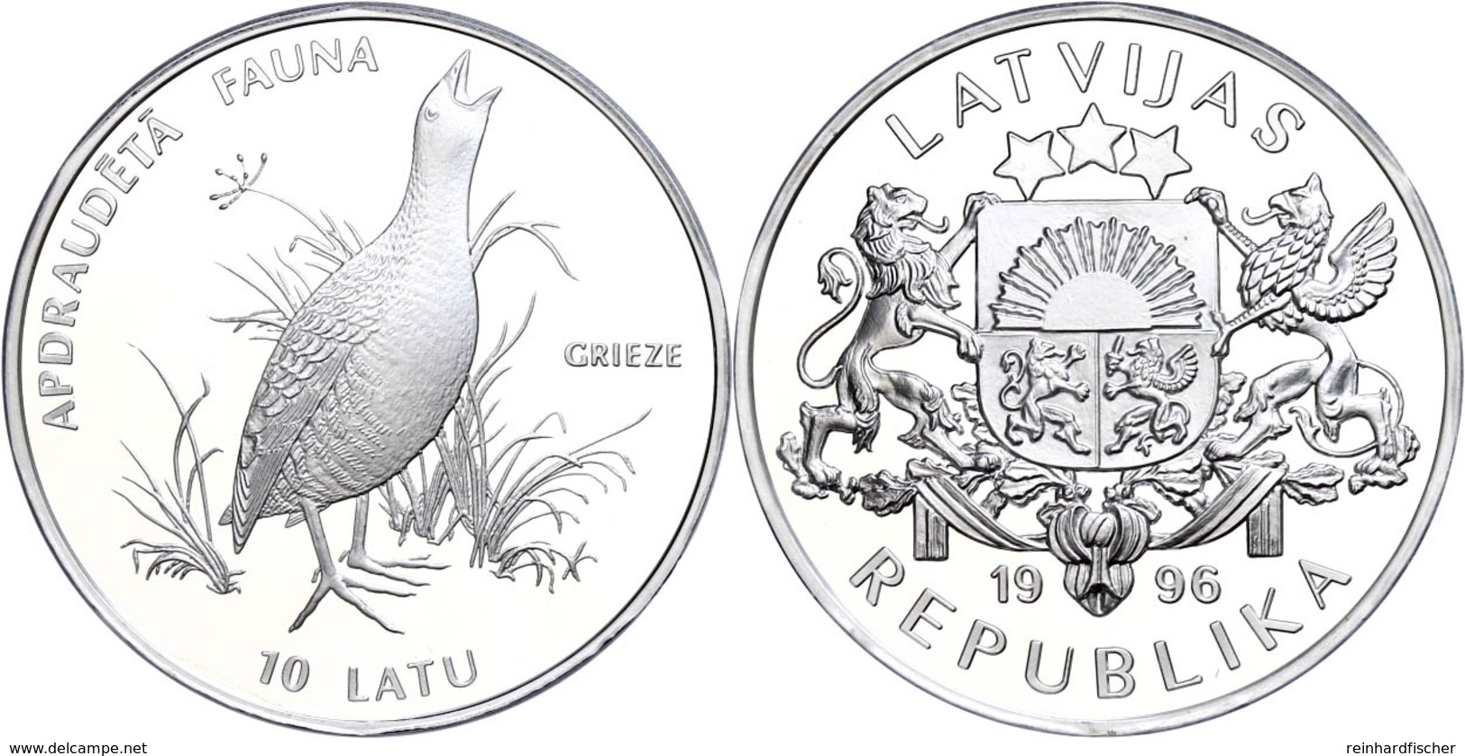 10 Latu, Silber, 1996, Bedrohte Tierwelt-Wachtelkönig, KM 33, Parchimowicz 306, In Kapsel, PP.  PP - Altri & Non Classificati