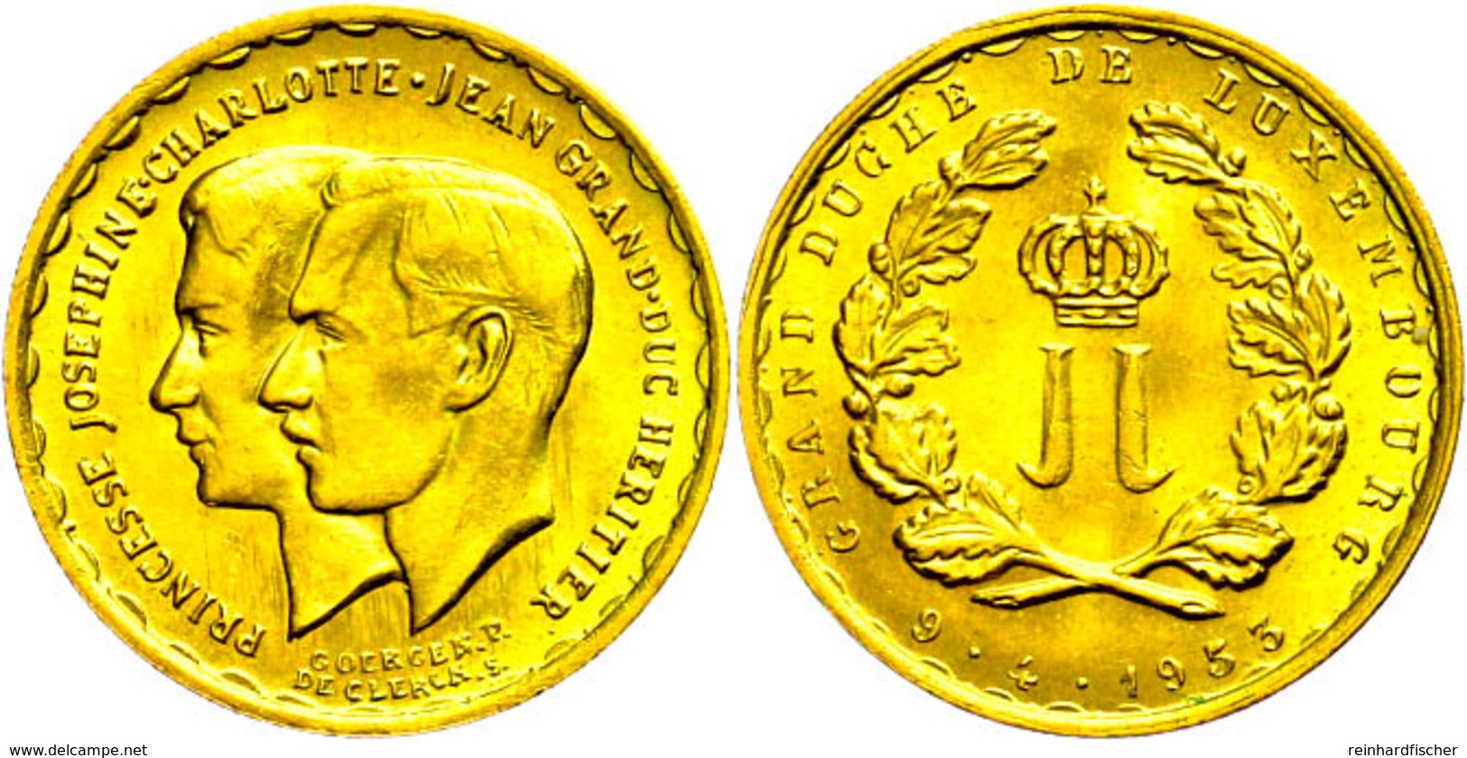 Goldmedaille (20 Francs), 1953, Josephine Charlotte Und Jean, Probst 01(1), Vz-st.  Vz-st - Altri & Non Classificati