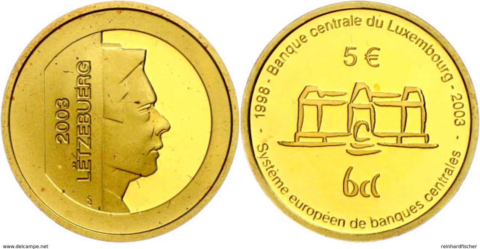 5 Euro, Gold, 2003, 5 Jahre Zentralbank, 999er Gold, 6,22 G, Fb. 13, In Kapsel, In Originalausgabeschatulle Der Banque C - Altri & Non Classificati