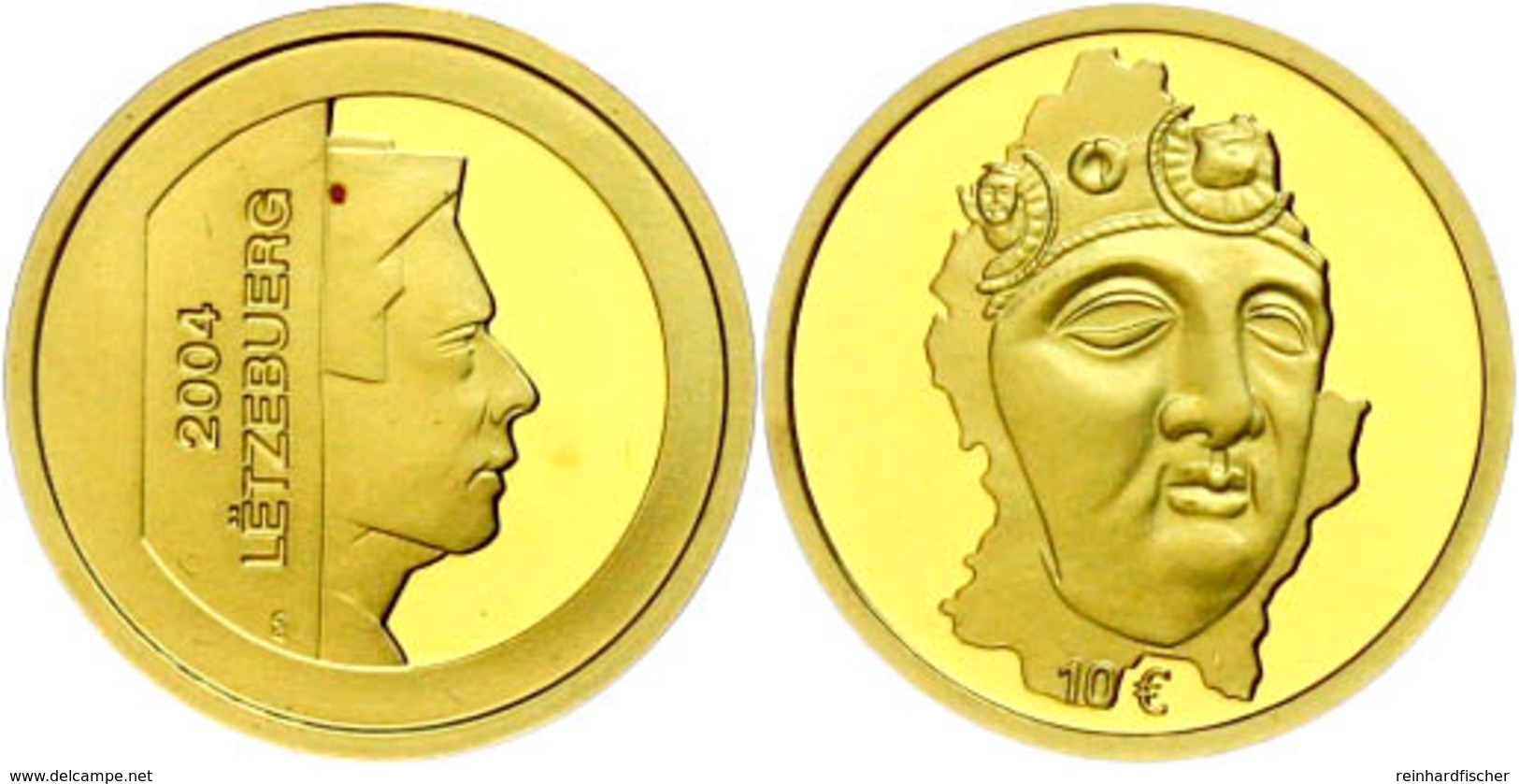 10 Euro, Gold, 2004, Luxemburgische Kulturgeschichte-1. Ausgabe-Bronzemaske Eines Römischen Paradehelmes Aus Dem Fund Vo - Altri & Non Classificati