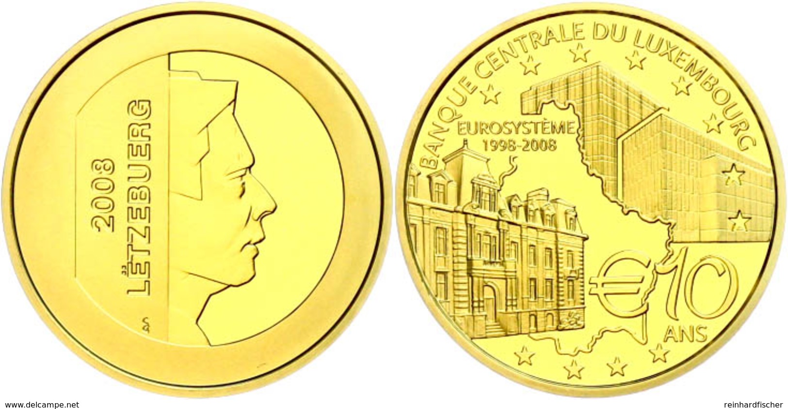 10 Euro, Gold, 2008, 10 Jahre Zentralbank, 999er Gold, 10,37 G, KM 104, In Kapsel, In Originalausgabeschatulle Der Banqu - Altri & Non Classificati