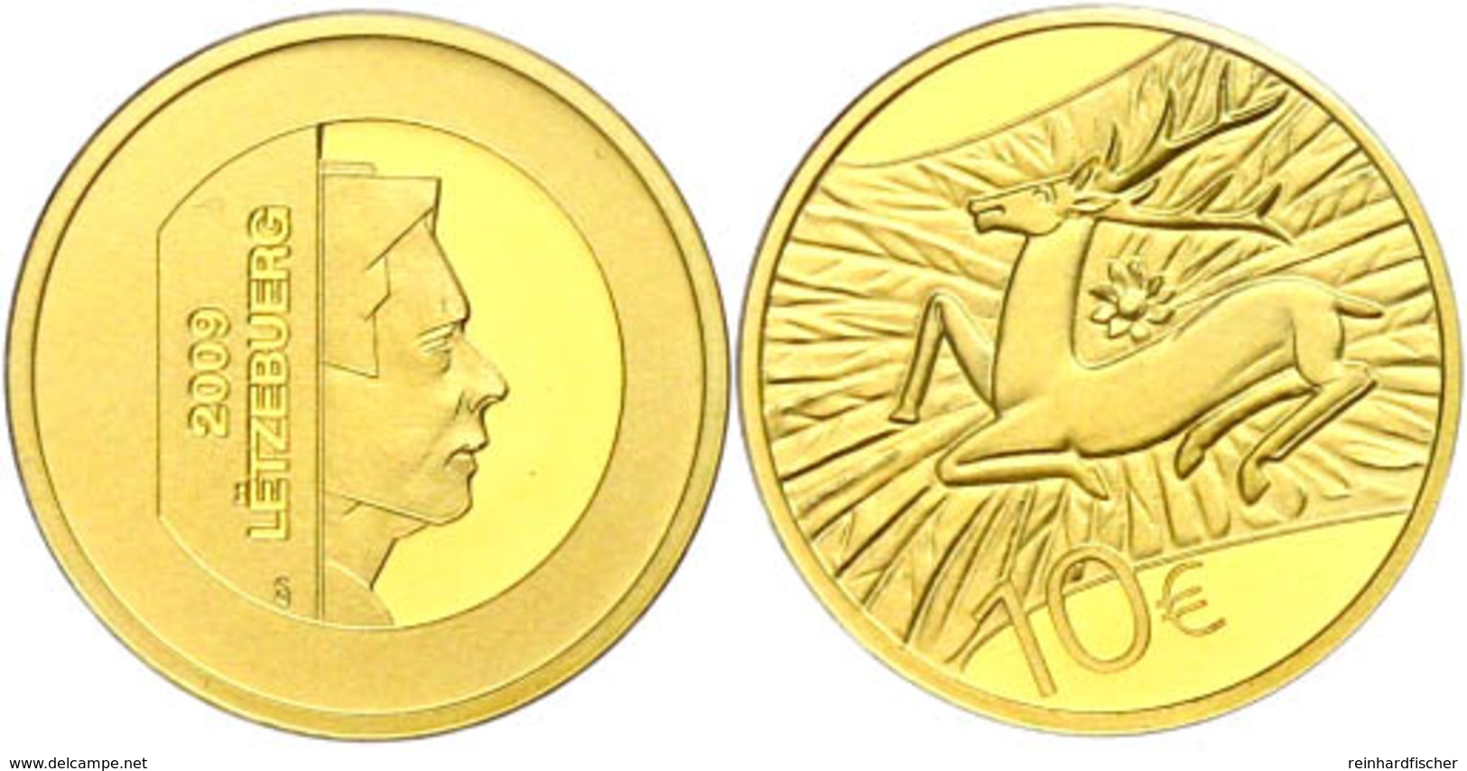 10 Euro, Gold, 2009, Luxemburgische Kulturgeschichte-3. Ausgabe-Hirsch Als Stuckdeckenmedaillon Im Kleine Salon Der Resi - Other & Unclassified