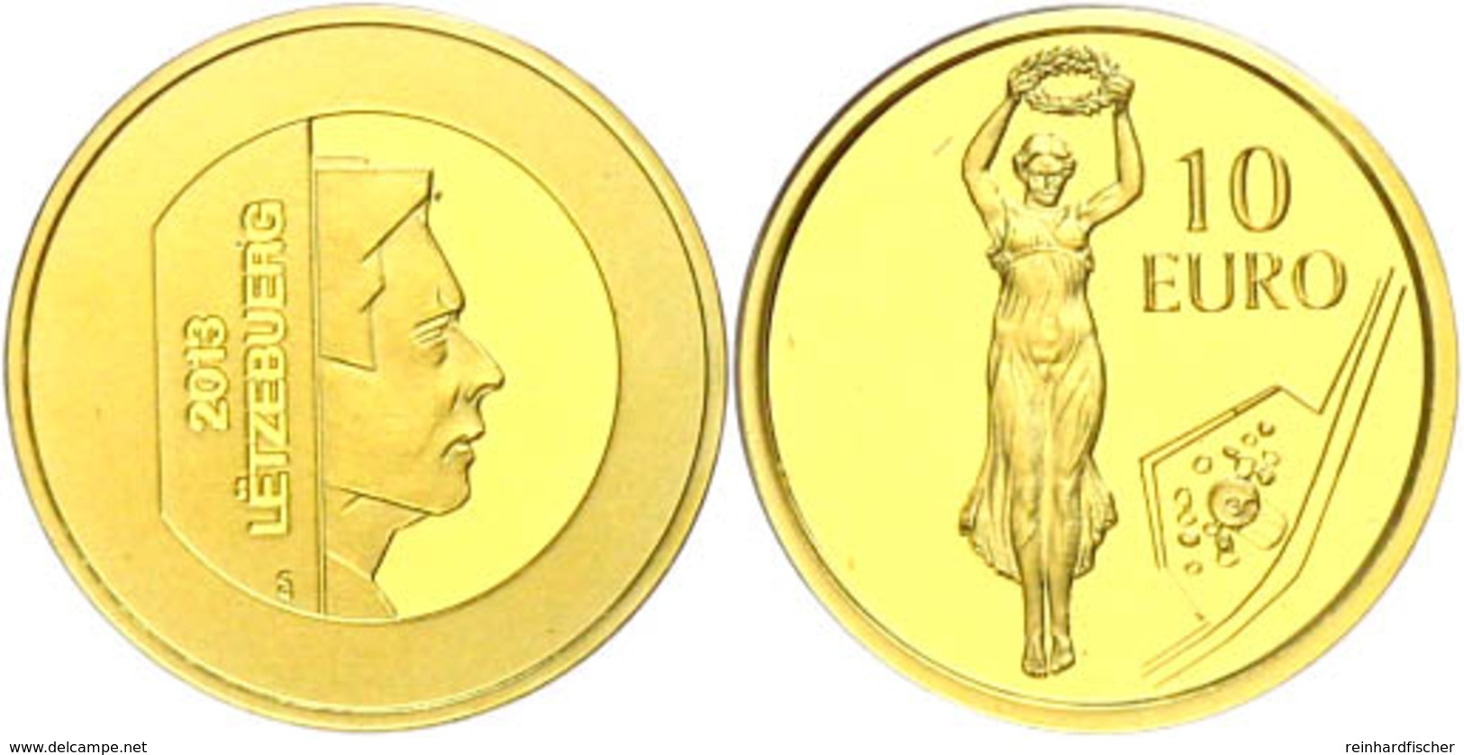 10 Euro, Gold, 2013, Luxemburgische Kulturgeschichte-5. Ausgabe-Kriegerdenkmal "Goldene Frau", 999er Gold, 3,11 G, KM 12 - Other & Unclassified