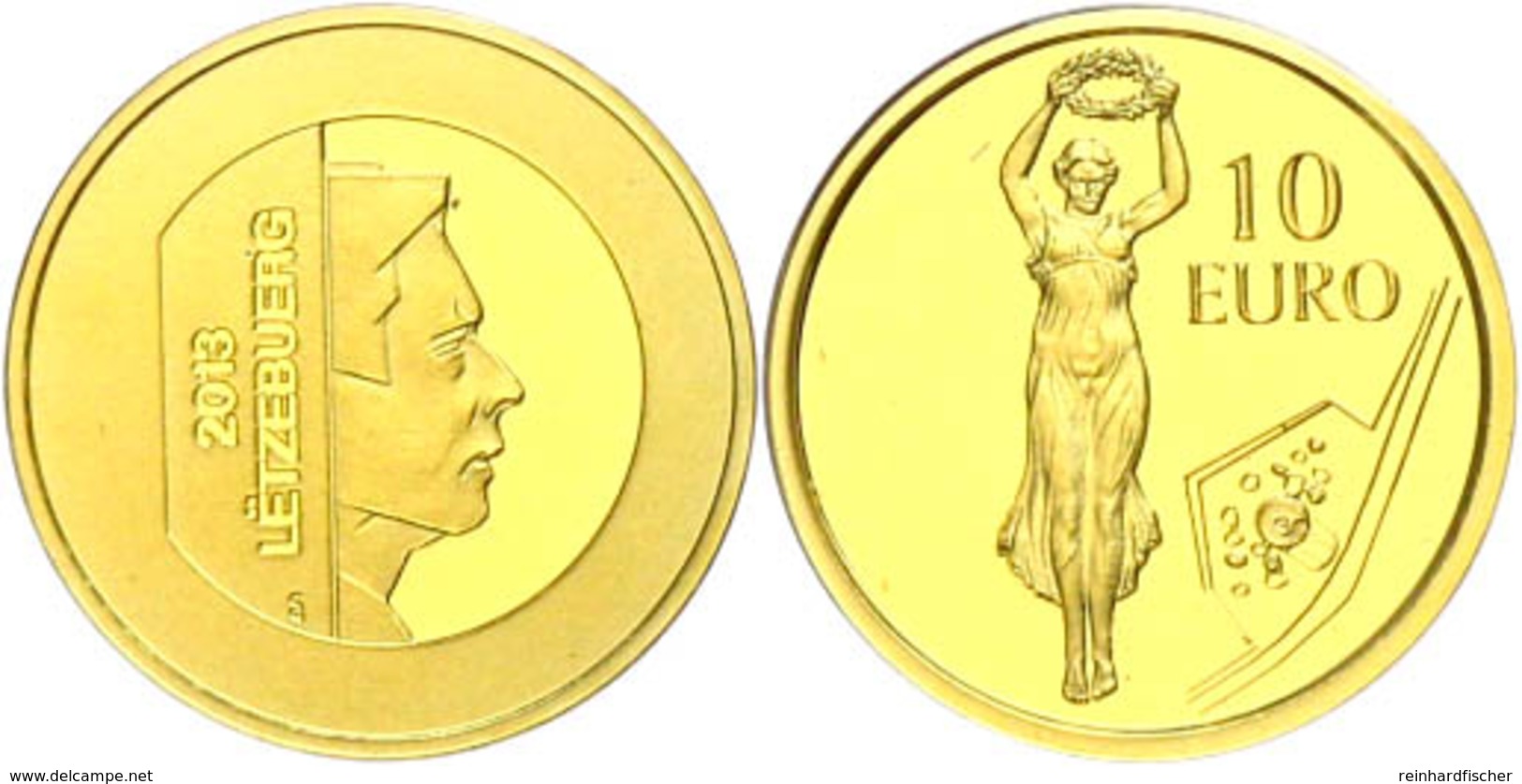 10 Euro, Gold, 2013, Luxemburgische Kulturgeschichte-5. Ausgabe-Kriegerdenkmal "Goldene Frau", 999er Gold, 3,11 G, KM 12 - Altri & Non Classificati