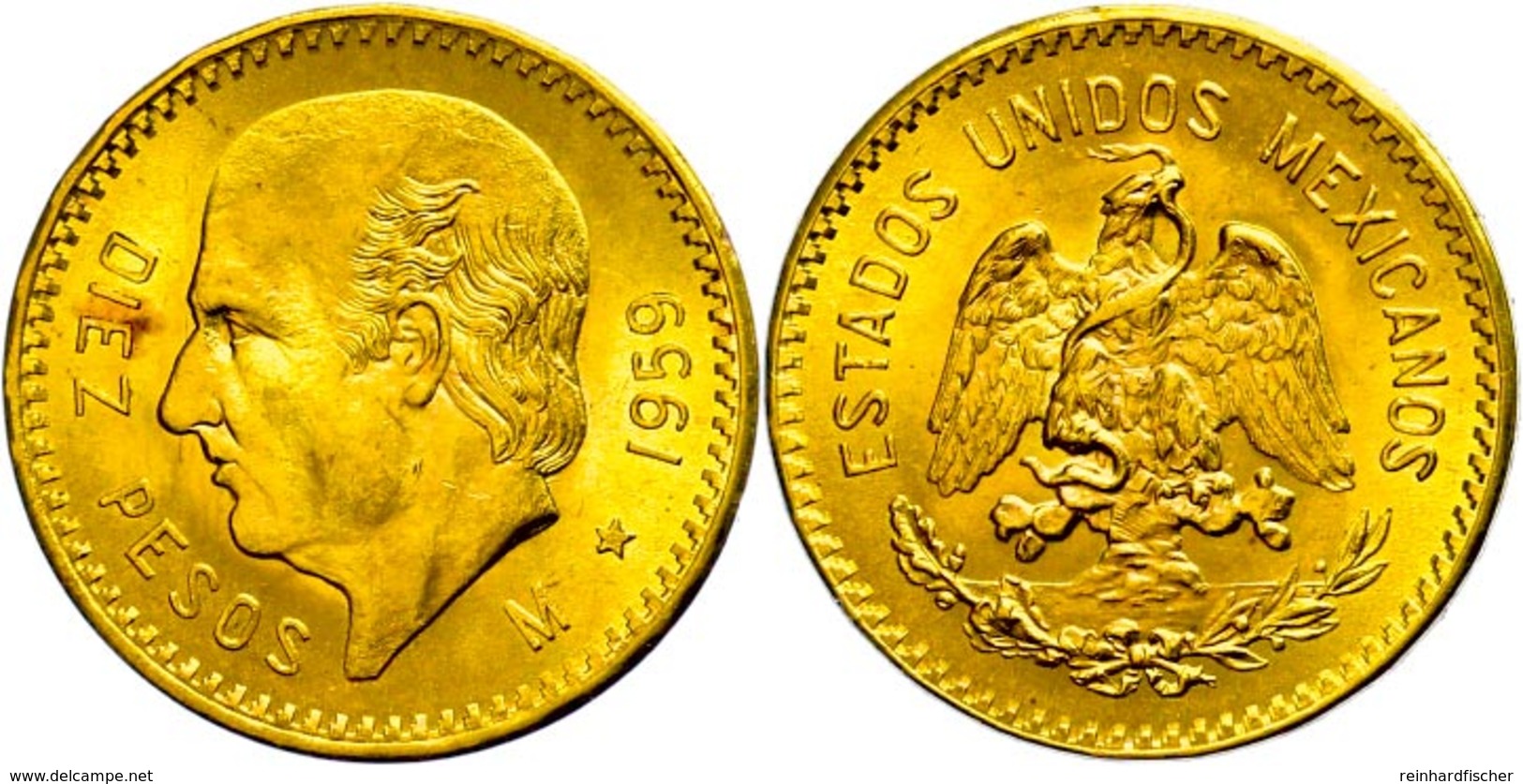 10 Pesos, Gold, 1859, Fb. 166R, Vz-st.  Vz-st - Mexiko