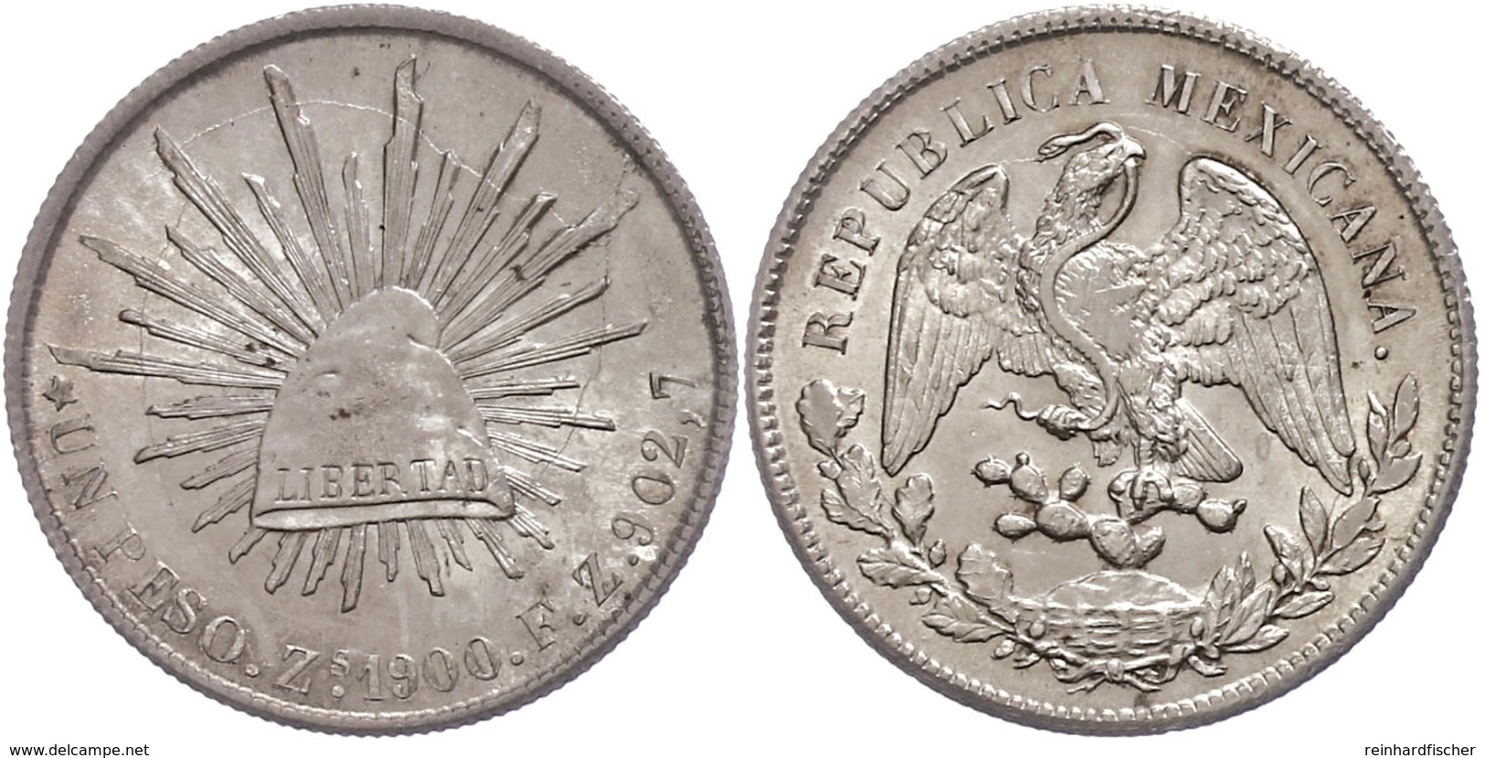 Peso, 1900, Zacatecas, ZsFZ, KM 409.3, Abrieb Auf Avers, Stempelfehler, Vz-st.  Vz-st - Messico