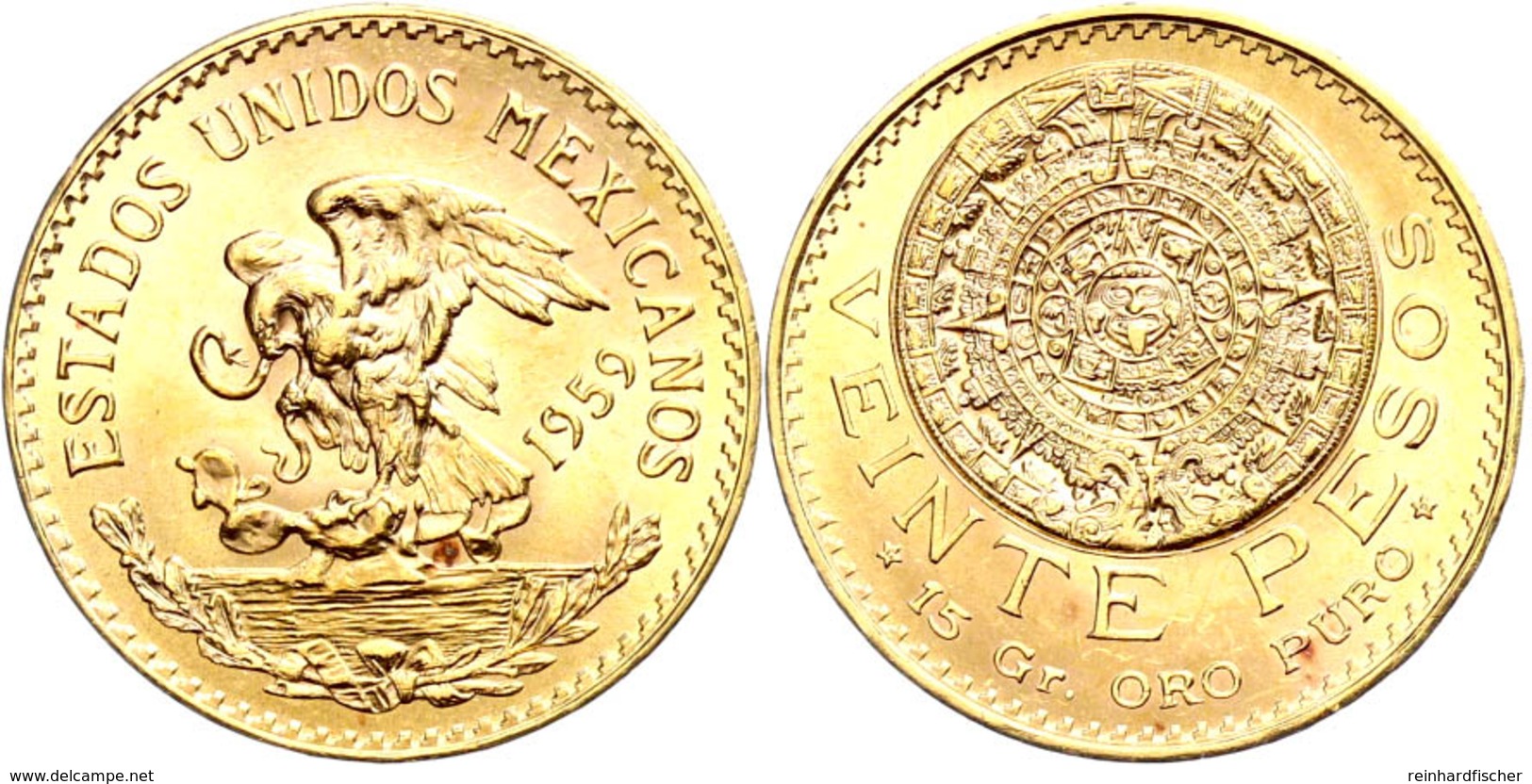 20 Pesos, 1959, Gold, Kalenderstein, Neuprägung, Unz  Unz - Mexiko