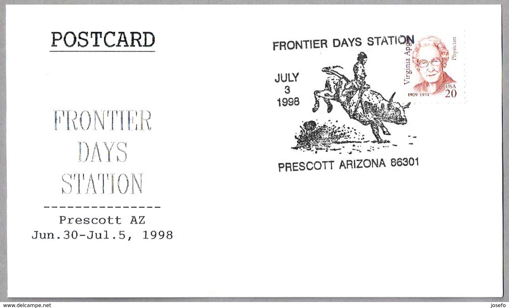 FRONTIER DAYS STATION - RODEO. Toro - Bull. Prescott AZ 1998 - Otros & Sin Clasificación