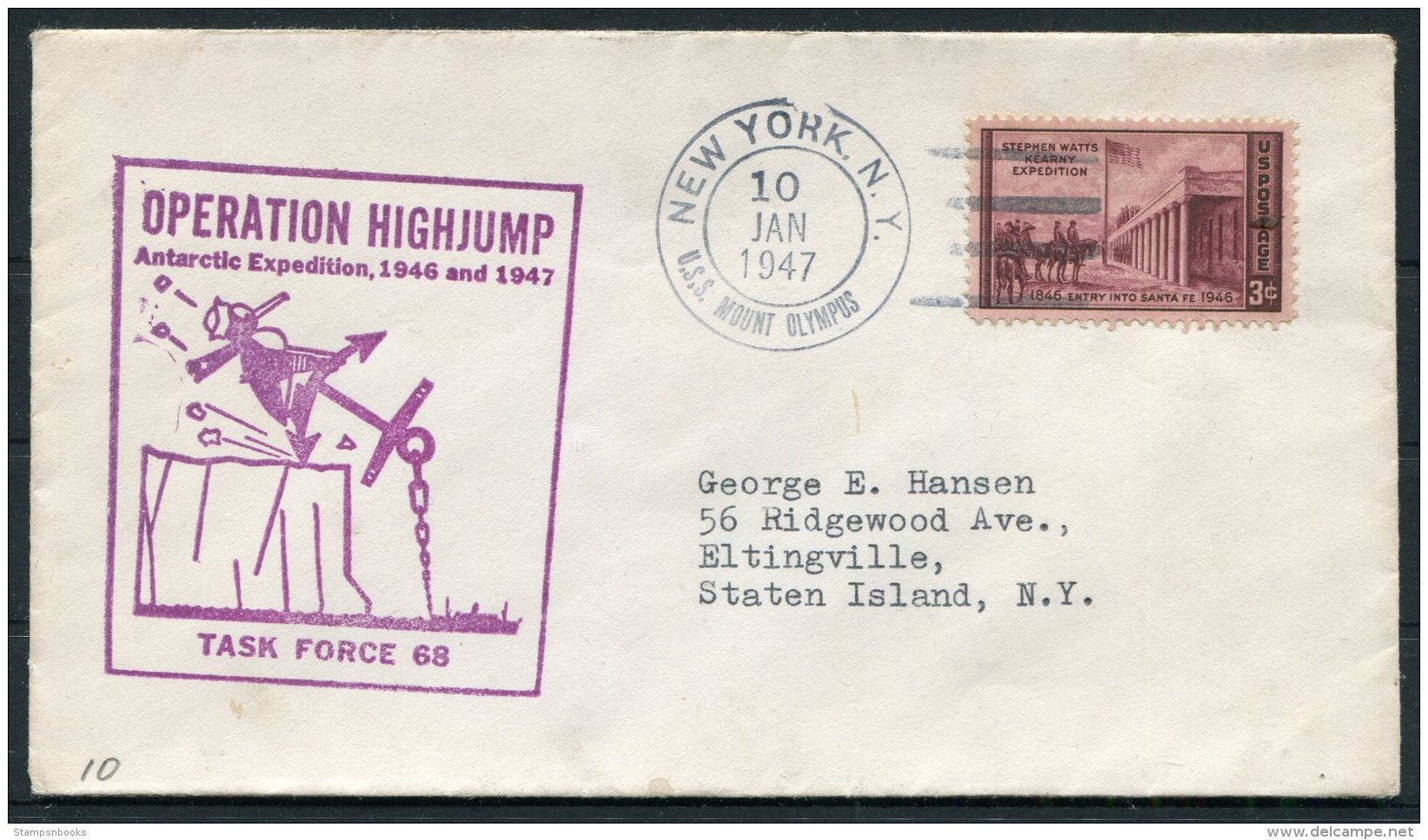 1947 USA Operation Highjump Antarctic Polar Expedition. USS Mount Olympus US Navy Ship Cover - Spedizioni Antartiche