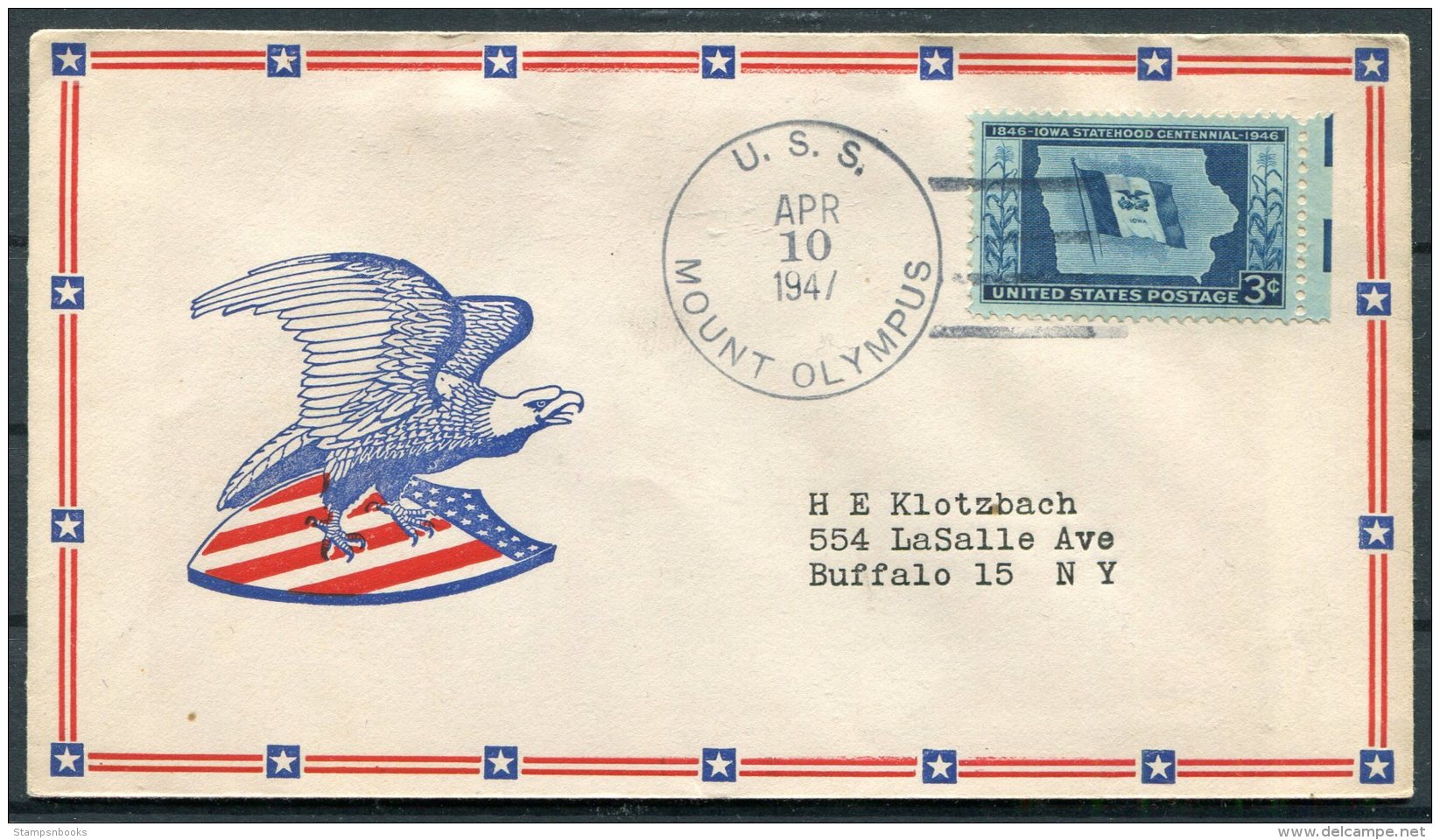 1947 USA Operation Highjump Antarctic Polar Expedition. USS Mount Olympus US Navy Ship Patriotic Eagle Cover - Antarctic Expeditions