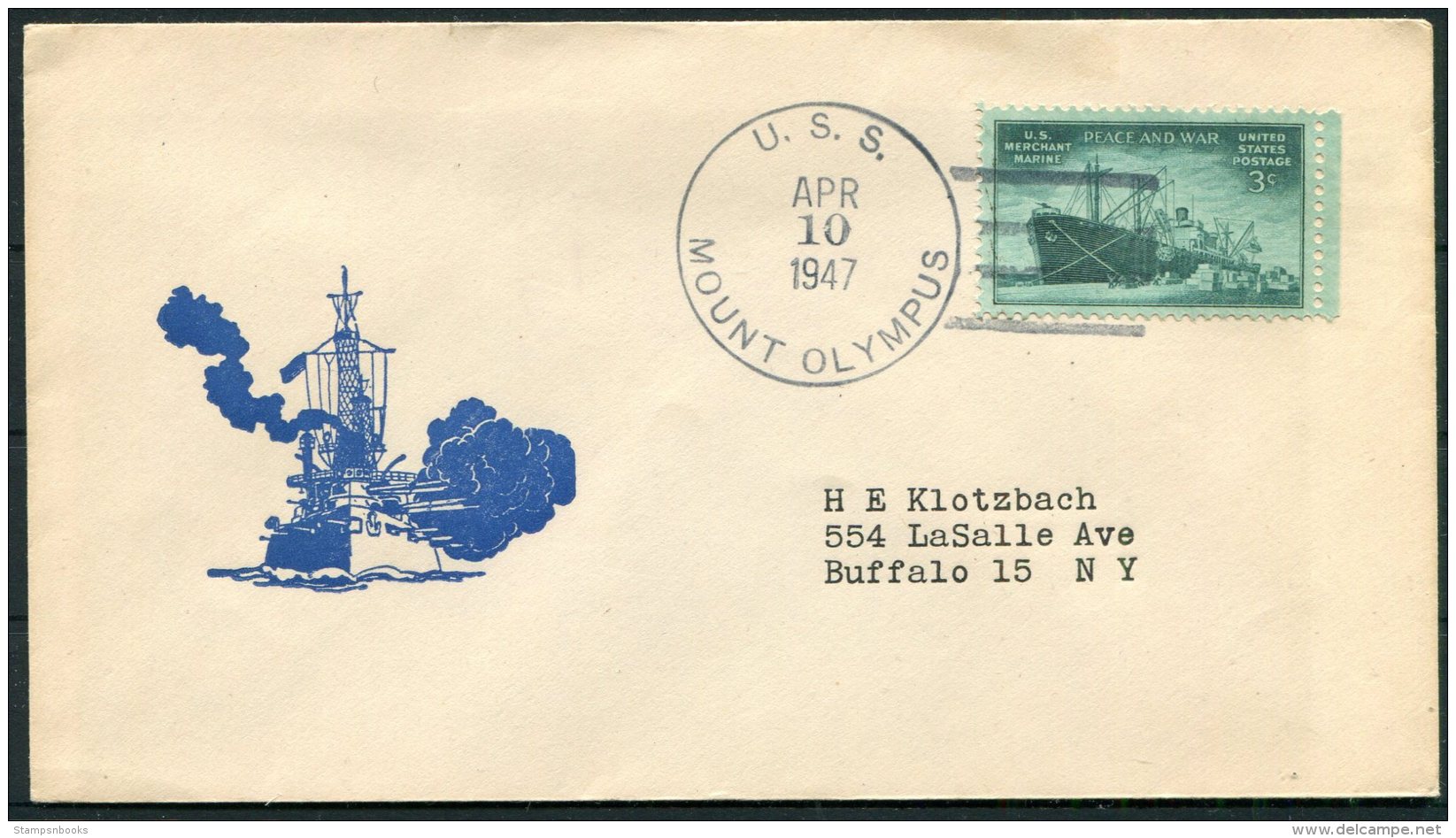 1947 USA Operation Highjump Antarctic Polar Expedition. USS Mount Olympus US Navy Ship Cover - Antarctic Expeditions