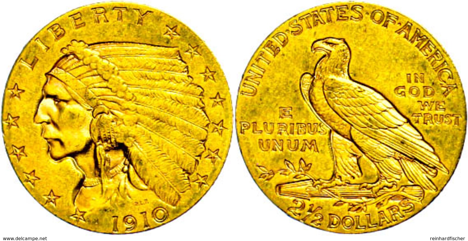 2 1/2 Dollars, Gold, 1910, Indian Head, Fb. 120, Ss.  Ss - Altri & Non Classificati