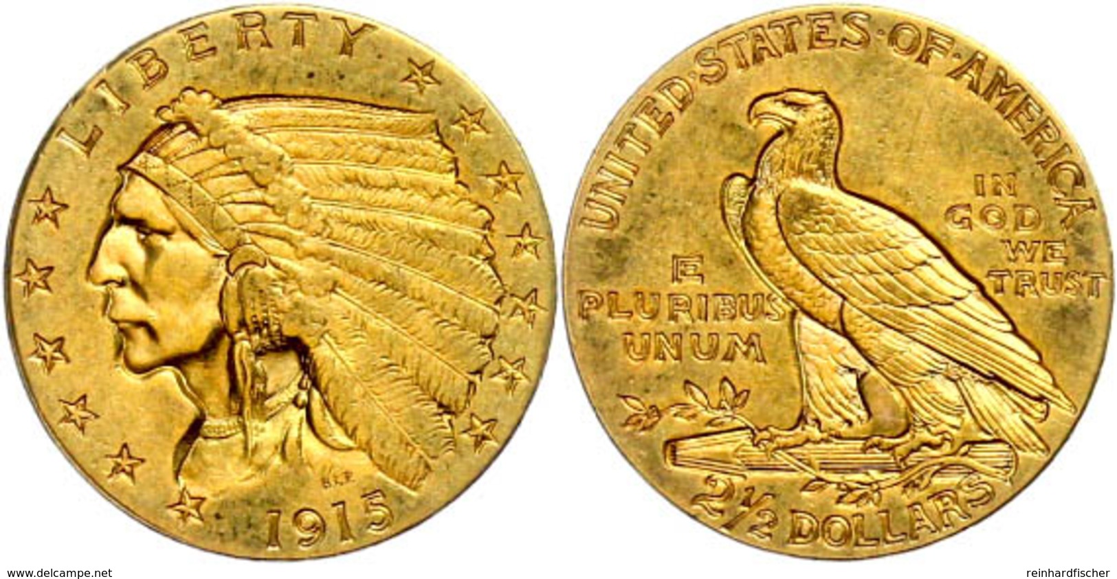 2 1/2 Dollars, Gold, 1915, Indian Head, Fb. 120, Ss.  Ss - Altri & Non Classificati