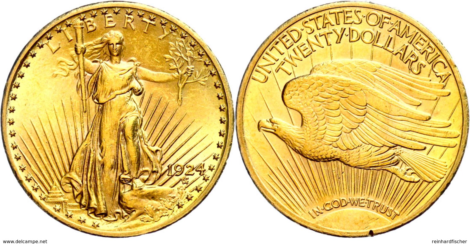 20 Dollars, Gold, 1924, Philadelphia, Fb. 185, Randfehler, Vz+. - Other & Unclassified