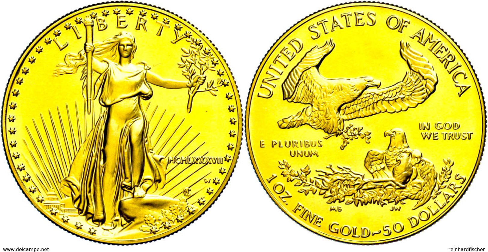 1 Unze, Gold, 1987, American Eagle, Mit Zertifikat In Ausgabefolder Und Schachtel, PP.  PP - Altri & Non Classificati