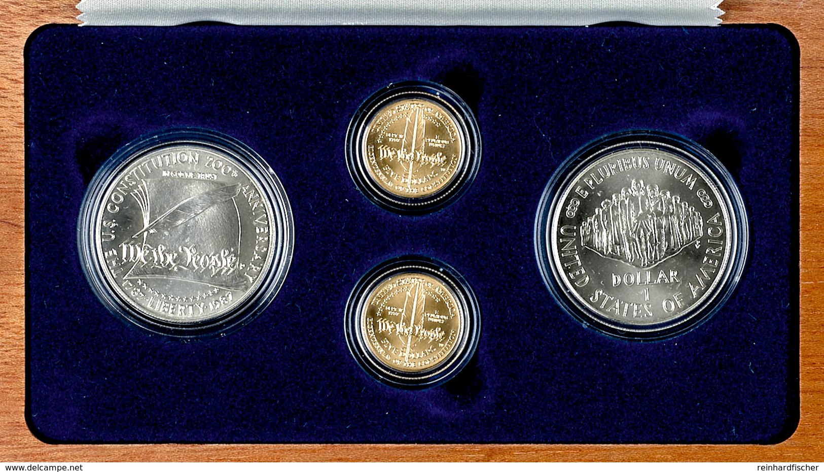 Set Zu 2x 5 Dollars Gold Und 2x 1 Dollar Silber, 1987 W, 200 Jahre Verfassung, 15,05g Feingold, In Schatulle Mit Zertifi - Other & Unclassified