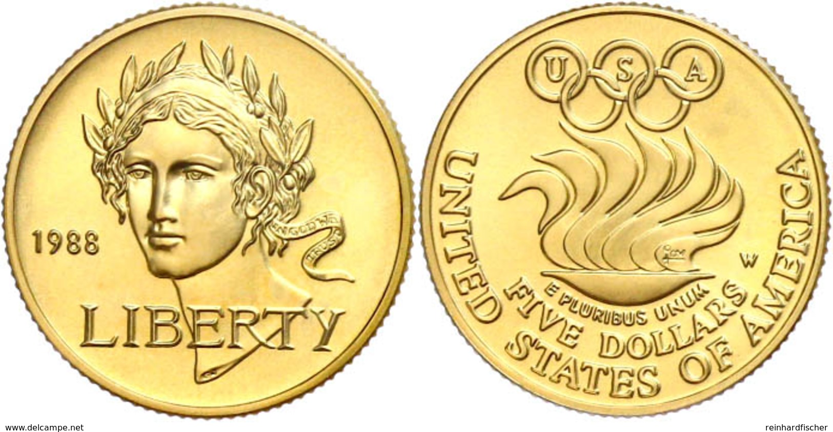5 Dollars, Gold, 1988, XXIV. Olympische Sommerspiele 1988 In Seoul-Kopf Der Siegesgöttin, 7,52 G Fein, Fb. 199, Im Münzr - Other & Unclassified