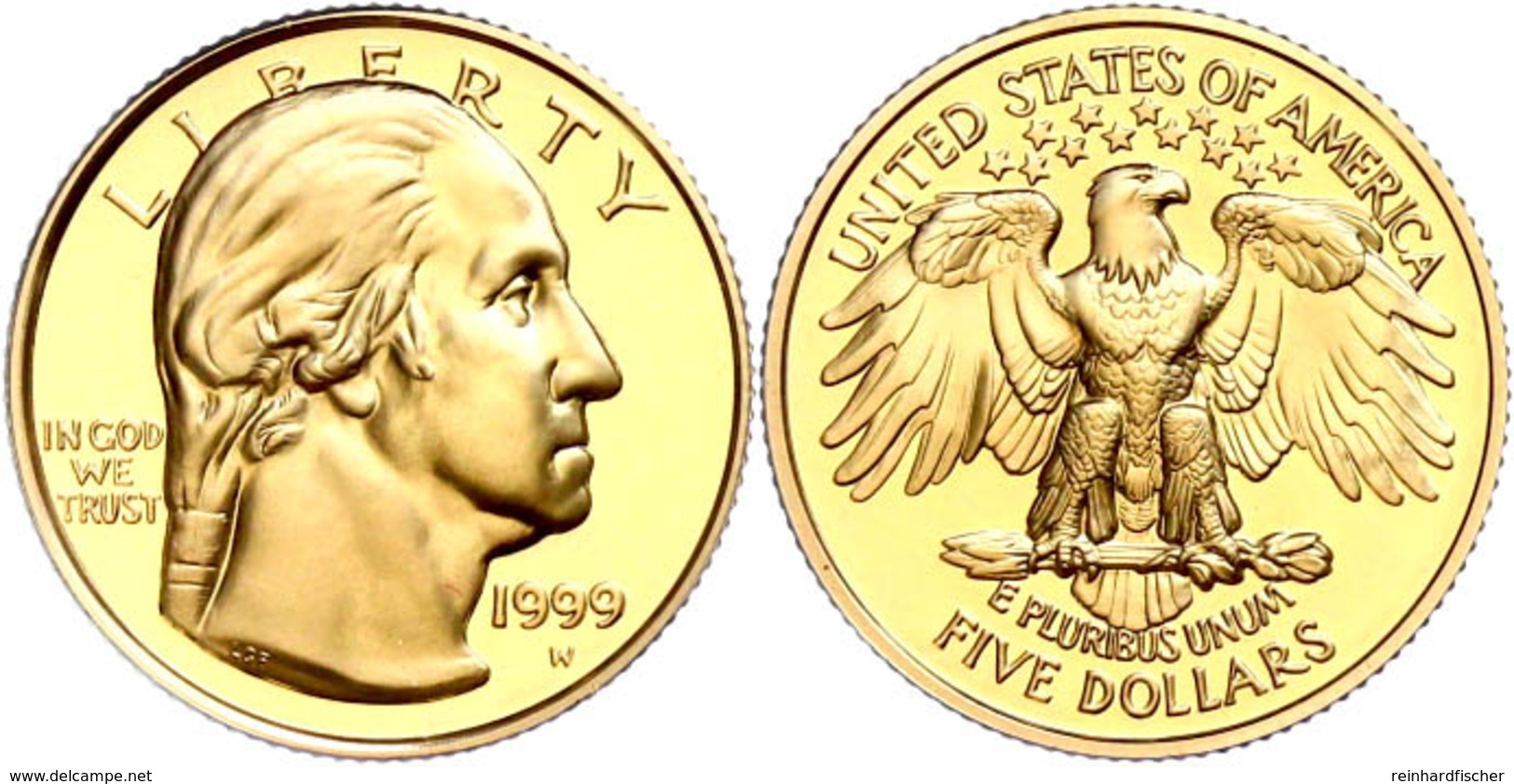 5 Dollars, Gold, 1999, 200. Todestag Von George Washington, 900er Gold, 8,359 G, Fb. 215, In Kapsel, In Originalausgabes - Altri & Non Classificati