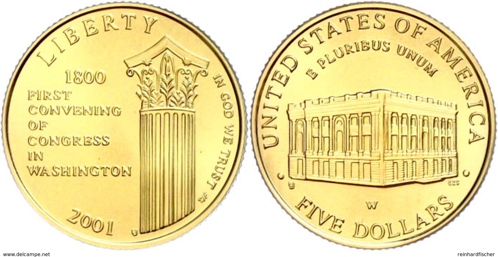 5 Dollars, Gold, 2001, Eröffnung Des Besucherzentrums Im Kapitol Zu Washington (United States Capitol Visitor Center), 9 - Altri & Non Classificati