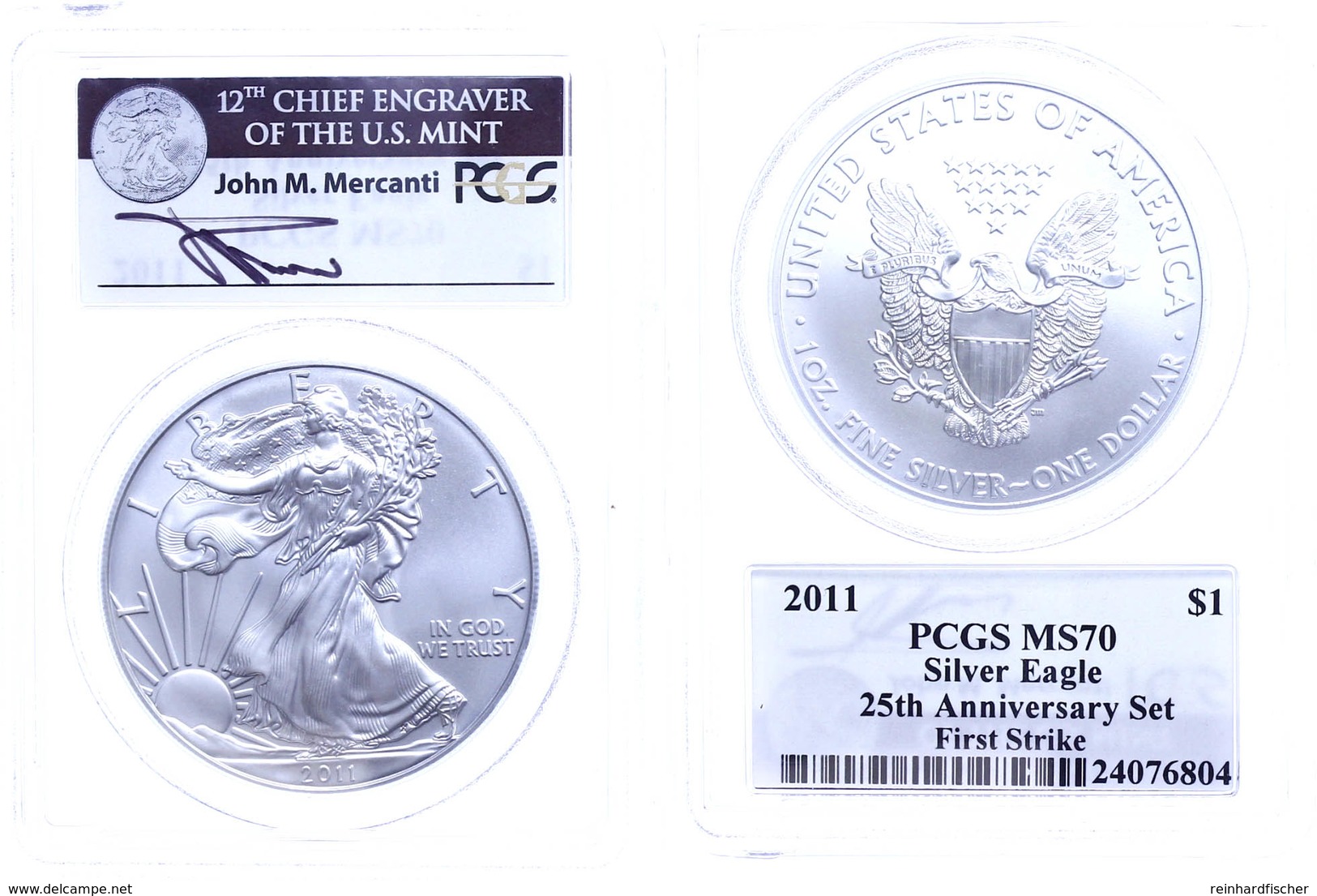 1 Dollar, 2011, Silver Eagle, In Slab Der PCGS Mit Der Bewertung MS70, 25. Jubiläum Set, First Strike, John M. Mercanti  - Altri & Non Classificati