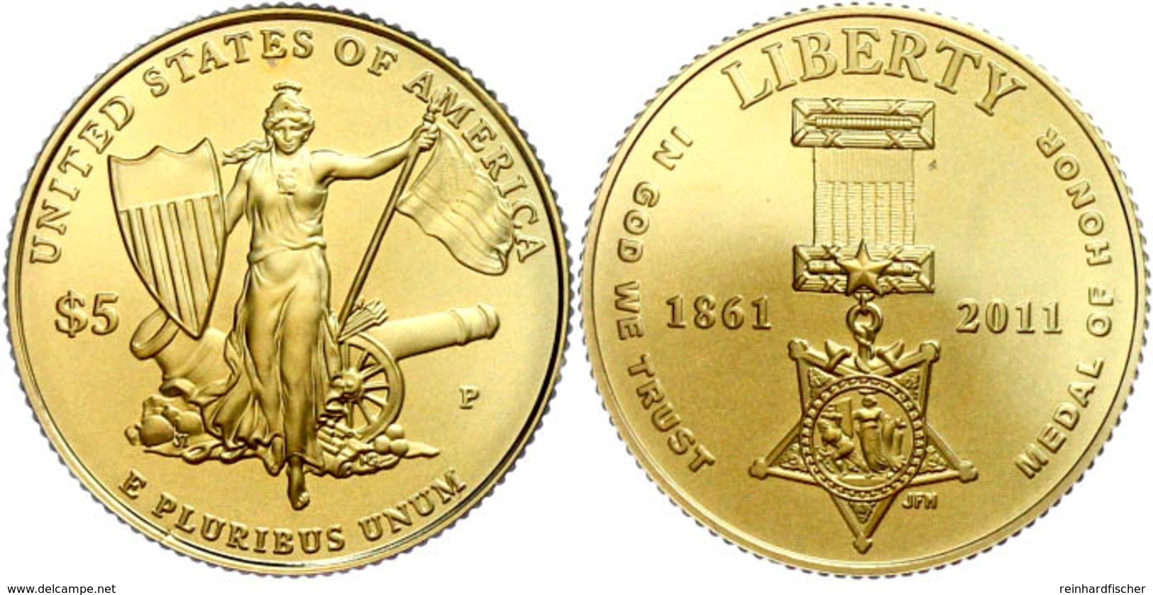 5 Dollars, Gold, 2011, 150 Jahre Ehrenmedaille (Medal Of Honor) Der Vereinigten Staaten Von Amerika, 900er Gold, 8,359 G - Altri & Non Classificati