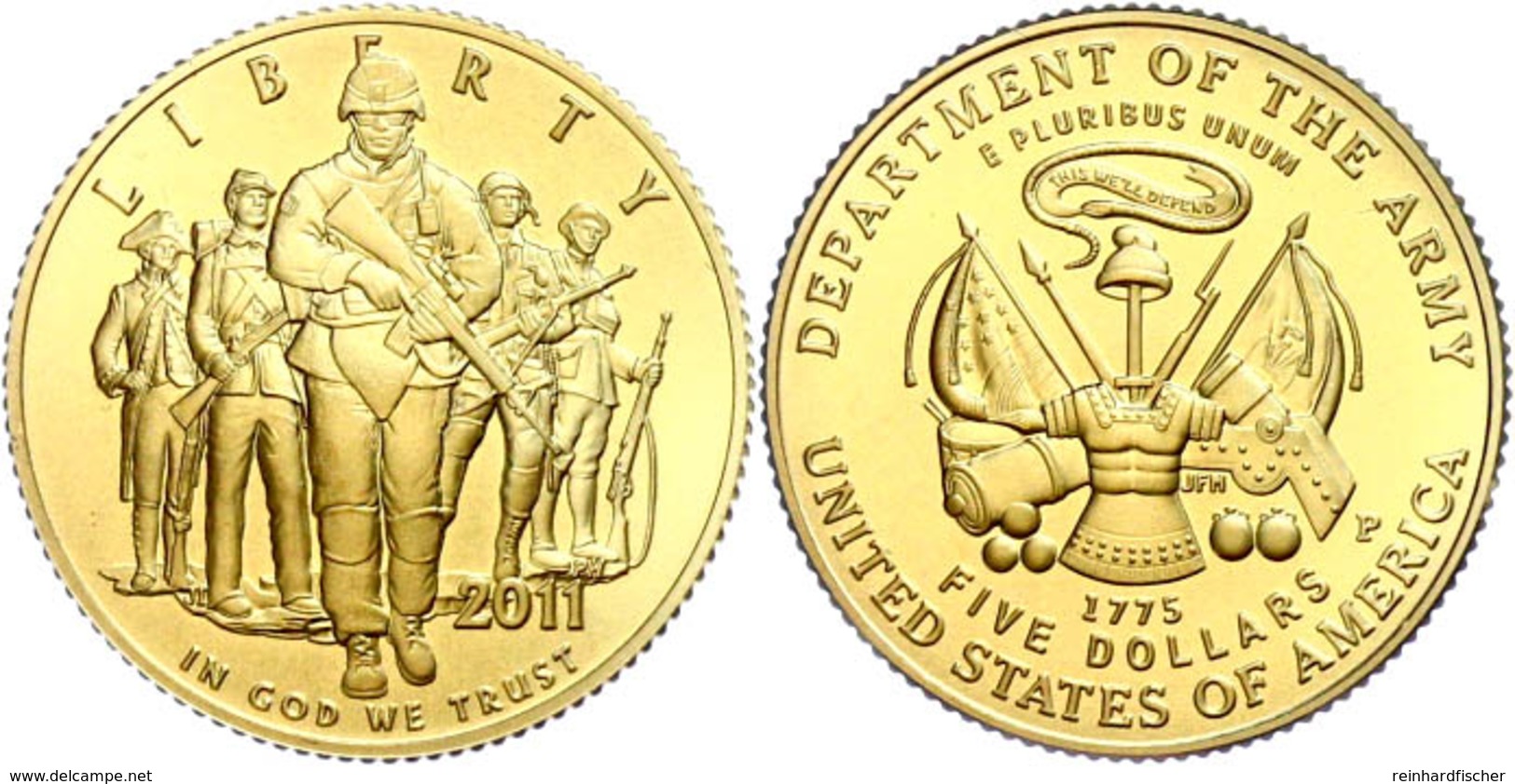 5 Dollars, Gold, 2011, Streitkräfte Der Vereinigten Staaten-1. Ausgabe-Landstreitkräfte (United States Army), 900er Gold - Altri & Non Classificati