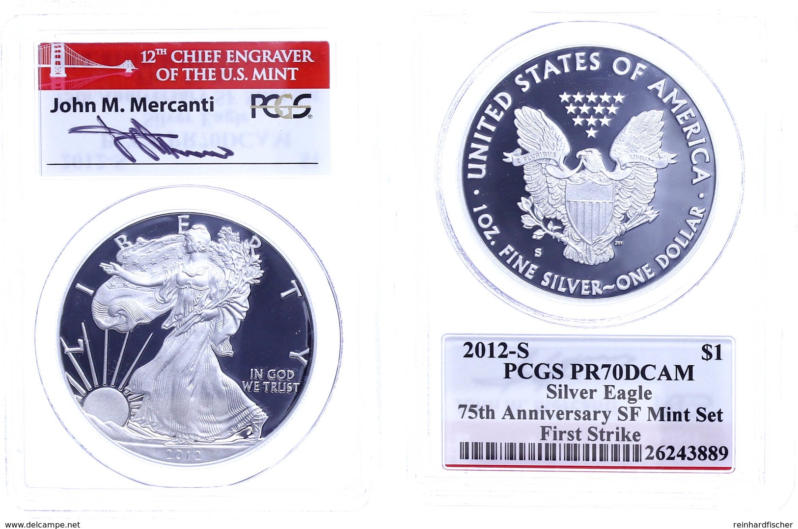 1 Dollar, 2012, S, Silver Eagle, In Slab Der PCGS Mit Der Bewertung PR70DCAM, 75. Jahrestag SF Mint Set, First Strike, M - Other & Unclassified