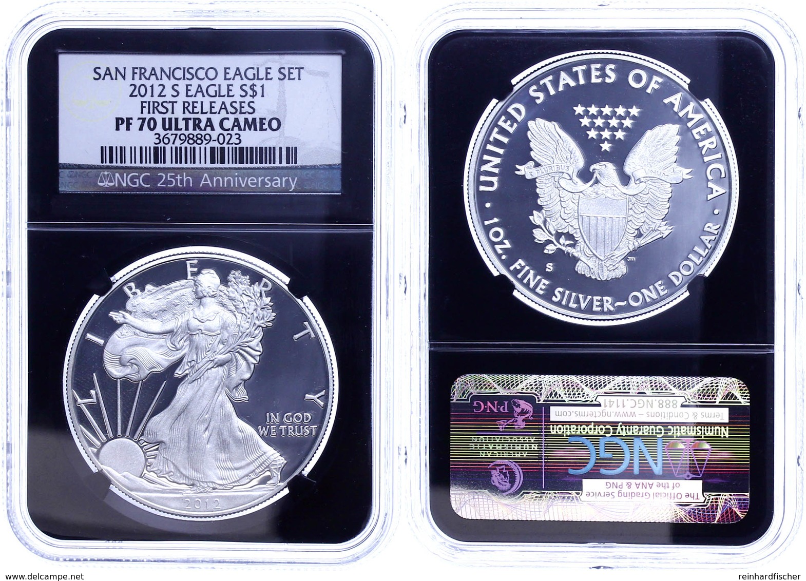 Dollar, 2012, S, Silver Eagle, In Slab Der NGC Mit Der Bewertung PF70 Ultra Cameo, First Releases, Black Core. - Other & Unclassified