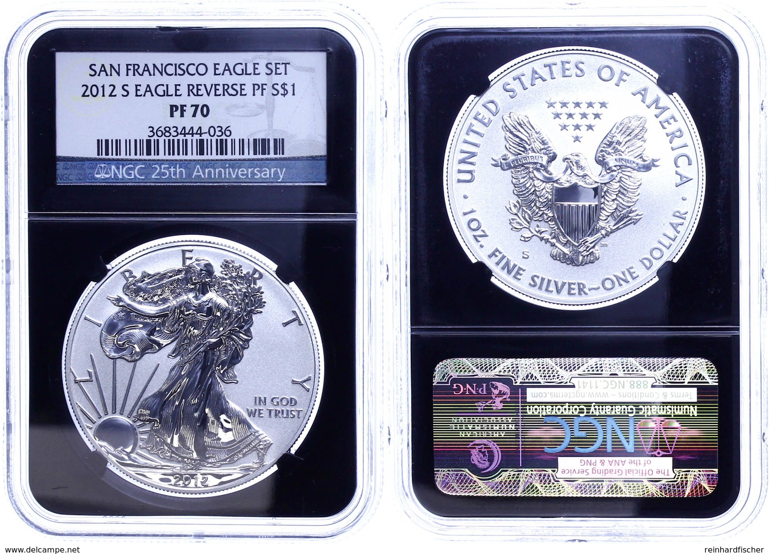 Dollar, 2012, S, Silver Eagle, In Slab Der NGC Mit Der Bewertung PF70, Reverse Proof, Black Core. - Other & Unclassified