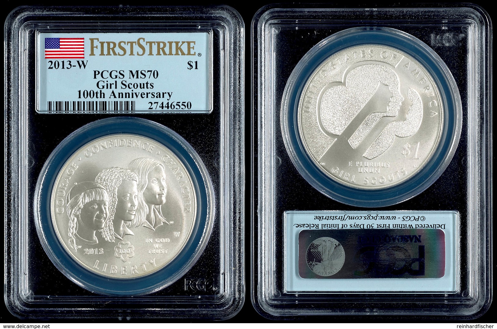 1 Dollar, 2013, W, Girl Scouts, In Slab Der PCGS Mit Der Bewertung MS70, First Strike, Flag Label. - Other & Unclassified