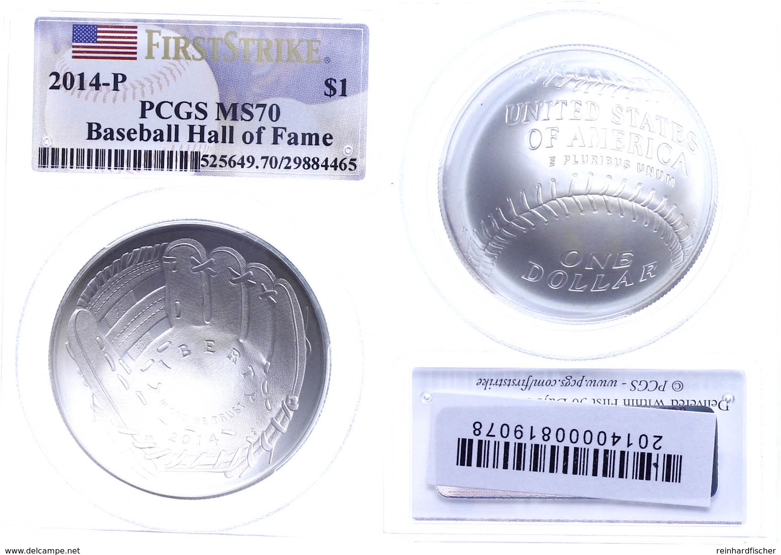1 Dollar, 2014, P, Baseball Hall Of Fame, In Slab Der PCGS Mit Der Bewertung MS70, First Strike, Baseball-Flag Label. - Other & Unclassified