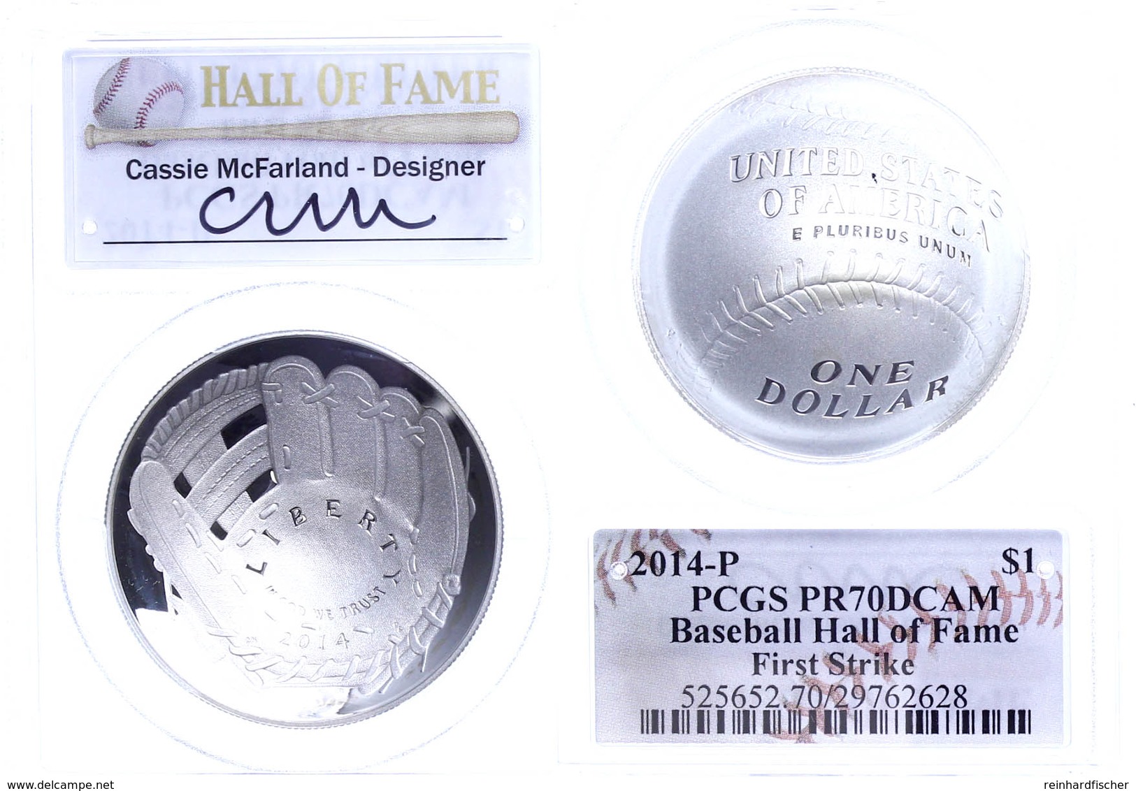 1 Dollar, 2014, P, Baseball Hall Of Fame, In Slab Der PCGS Mit Der Bewertung PR70DCAM, First Strike, Cassie McFarland La - Other & Unclassified