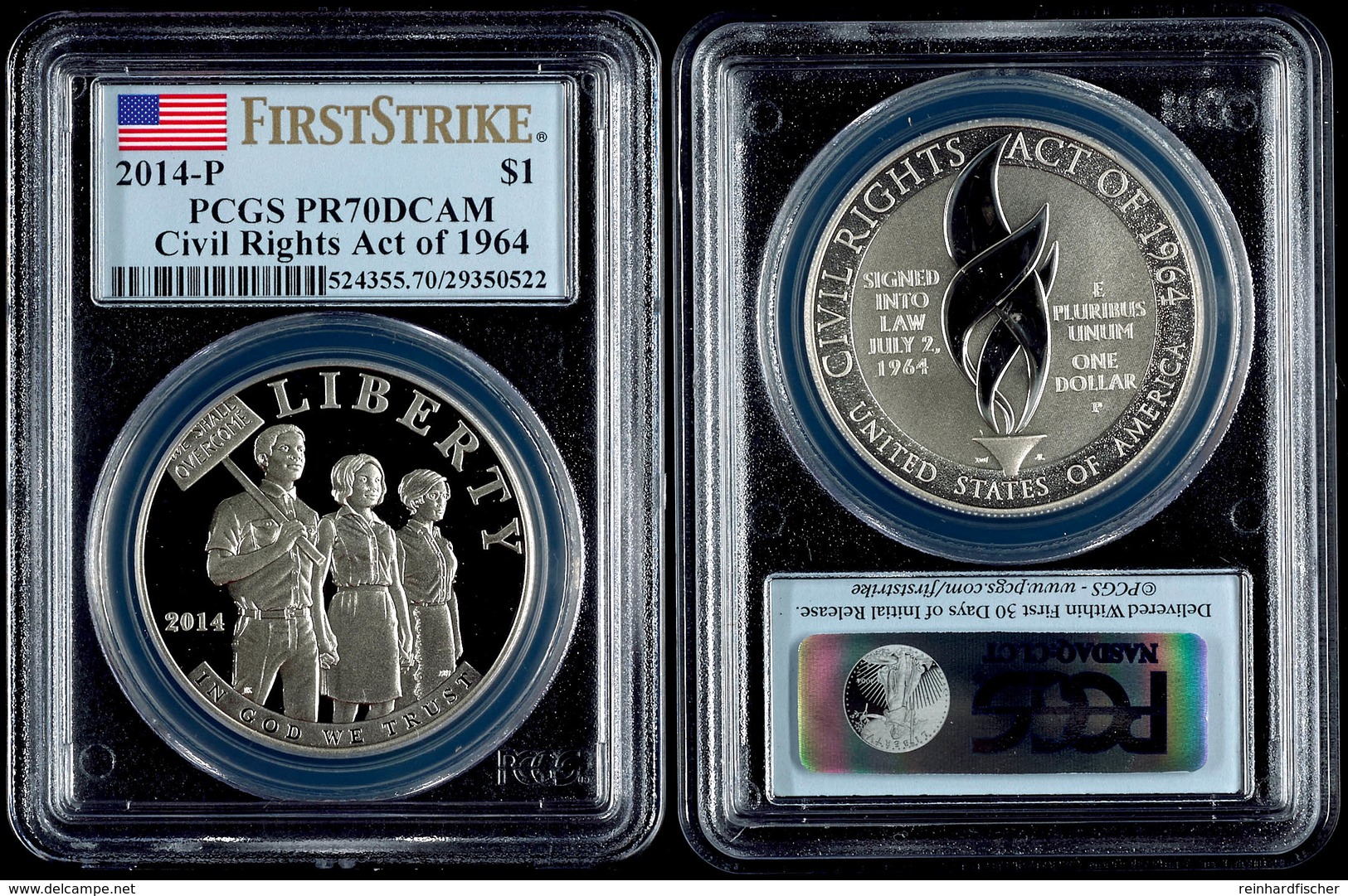 1 Dollar, 2014, P, Civil Rights Act, In Slab Der PCGS Mit Der Bewertung PR70DCAM, First Strike, Flag Label. - Other & Unclassified