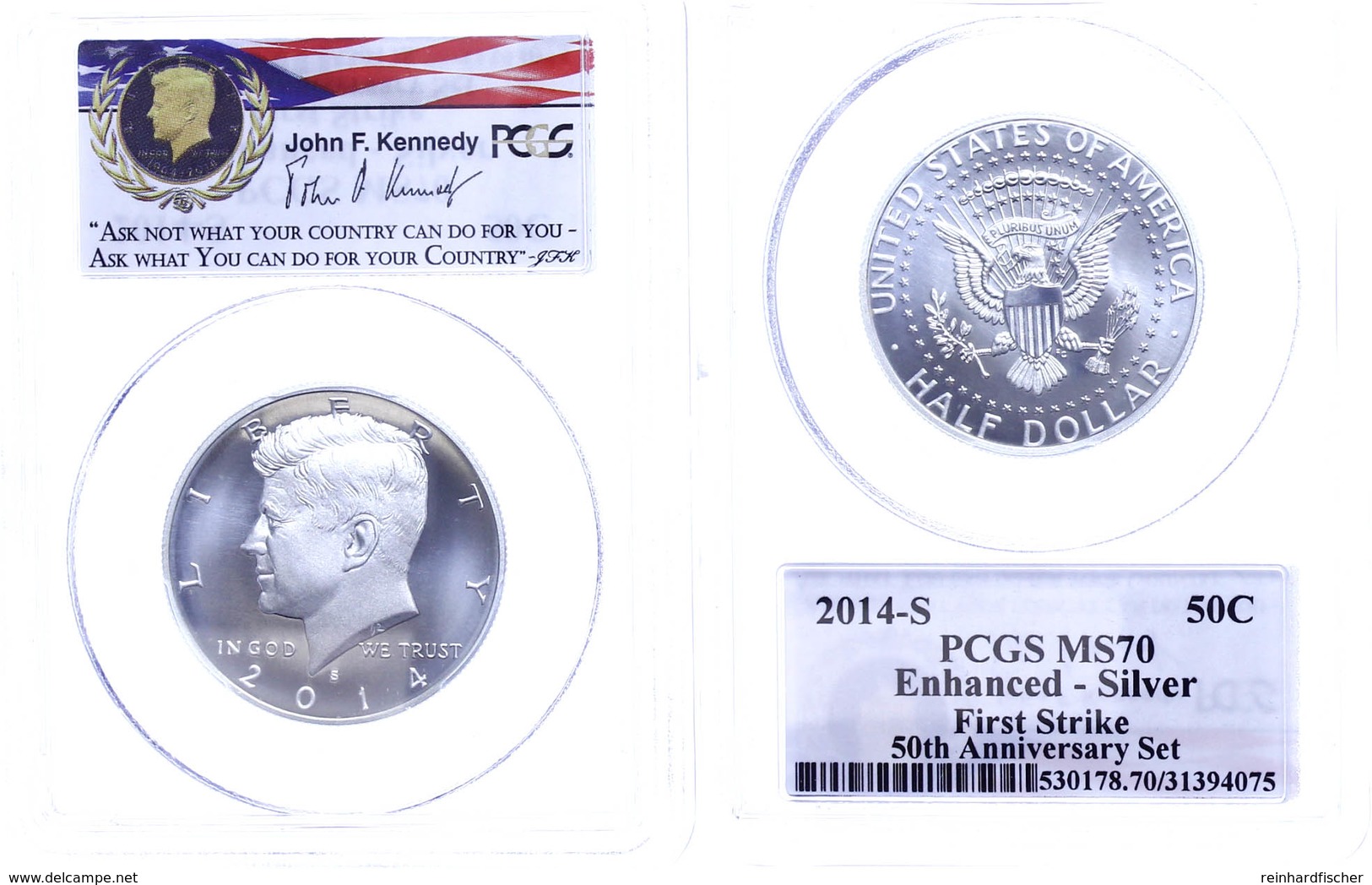 1/2 Dollar, 2014, S, Kennedy, In Slab Der PCGS Mit Der Bewertung MS70, Enhanced-Silver, First Strike. - Altri & Non Classificati